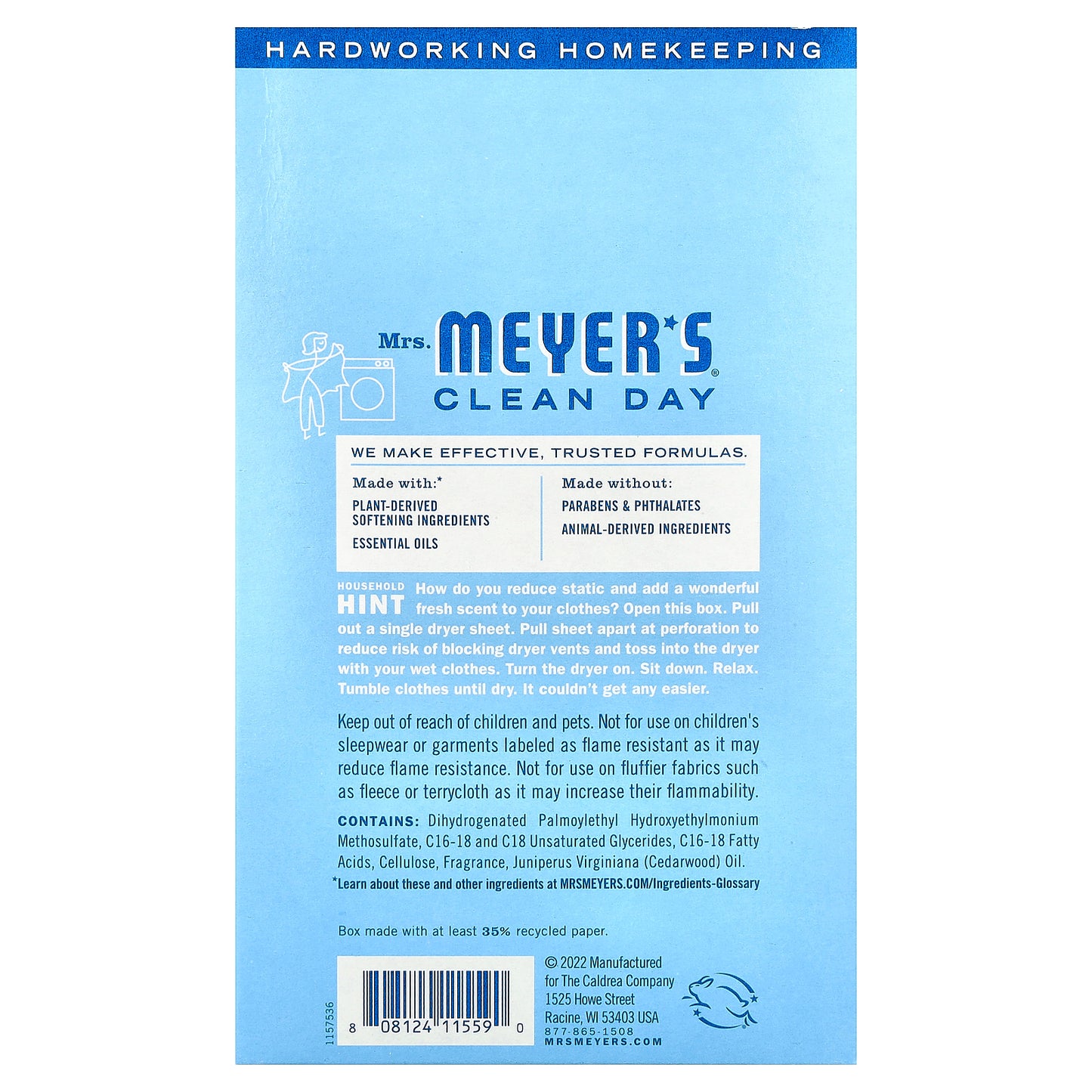 Mrs. Meyers Clean Day, Dryer Sheets, Rain Water , 80 Sheets