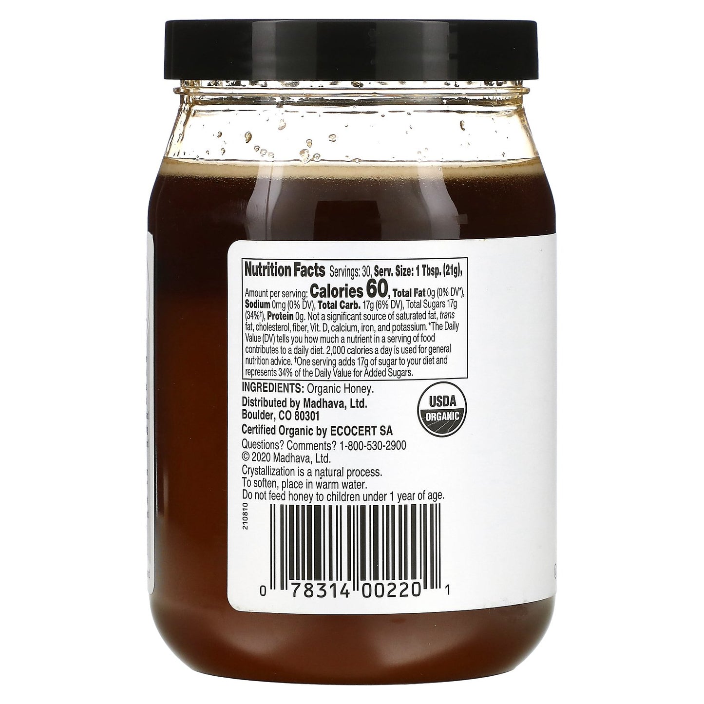Madhava, Clean & Simple, Organic Creamed Honey, Unfiltered, 22 oz (624 g)
