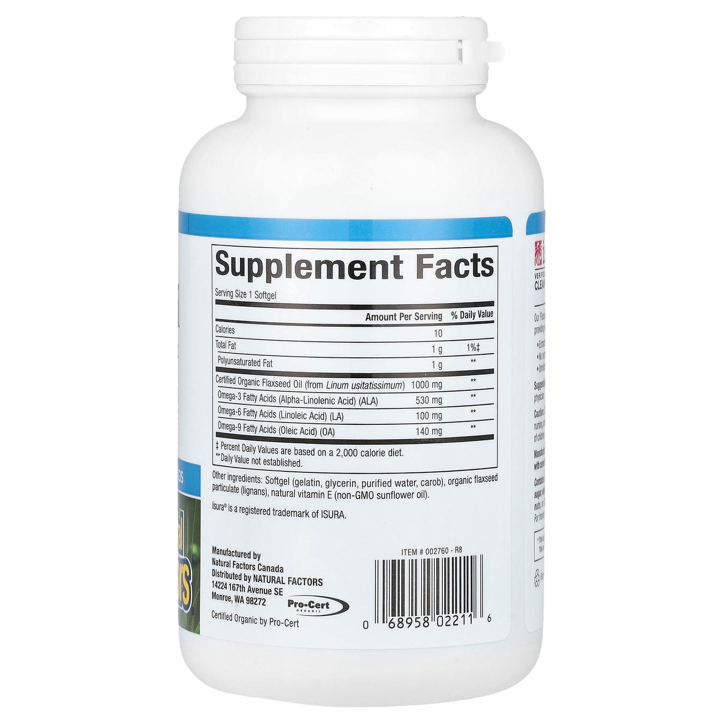 Natural Factors, OmegaFactors, Flaxseed Oil, 1,000 mg , 180 Softgels