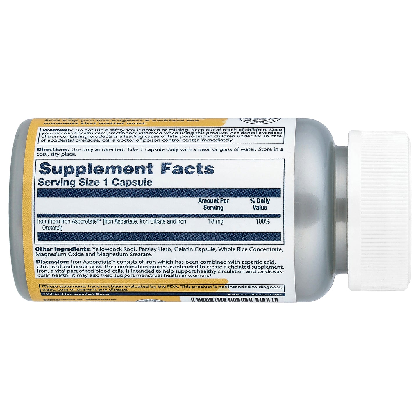 Solaray, Iron Asporotate, 18 mg, 100 Capsules