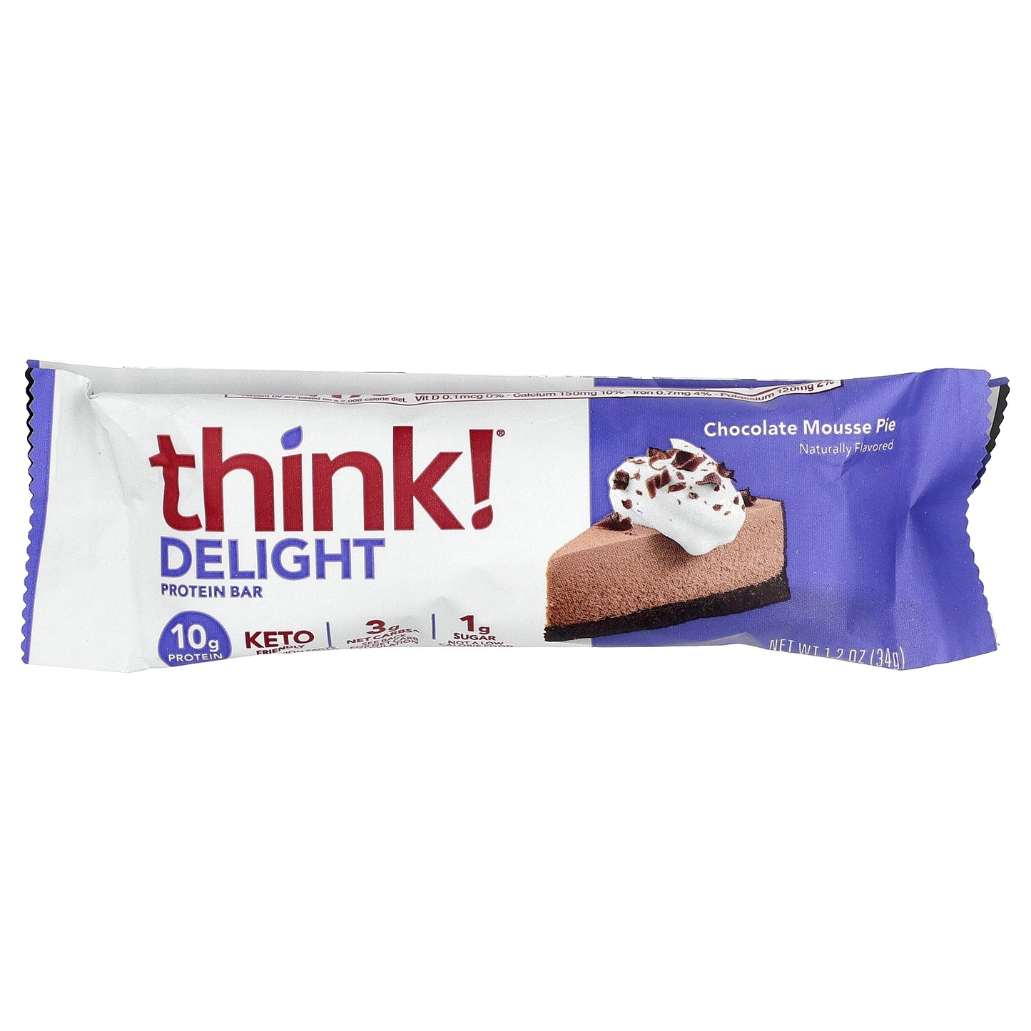 Think !, Delight Protein Bar, Chocolate Mousse Pie, 5 Bars, 1.2 oz (34 g) Each