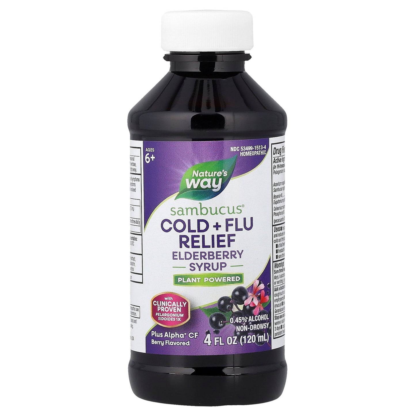 Nature's Way, Sambucus®, Cold + Flu Relief, Elderberry Syrup, Ages 6+, Berry, 4 fl oz (120 ml)