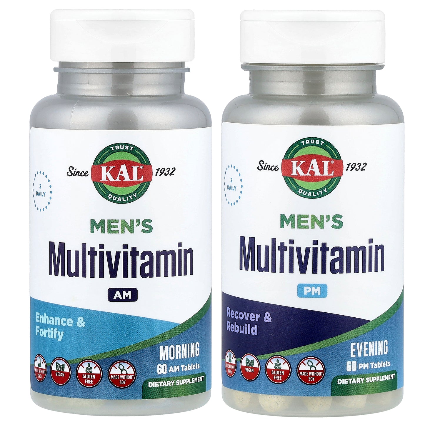 KAL, Men's Multivitamin, Morning & Evening, 2 Pack, 60 Tablets Each