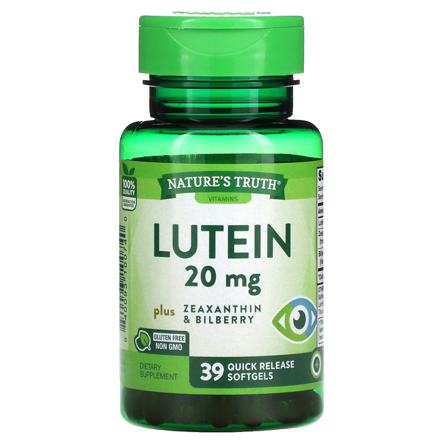 Nature's Truth, Lutein plus Zeaxanthin & Bilberry, 39 Quick Release Softgels