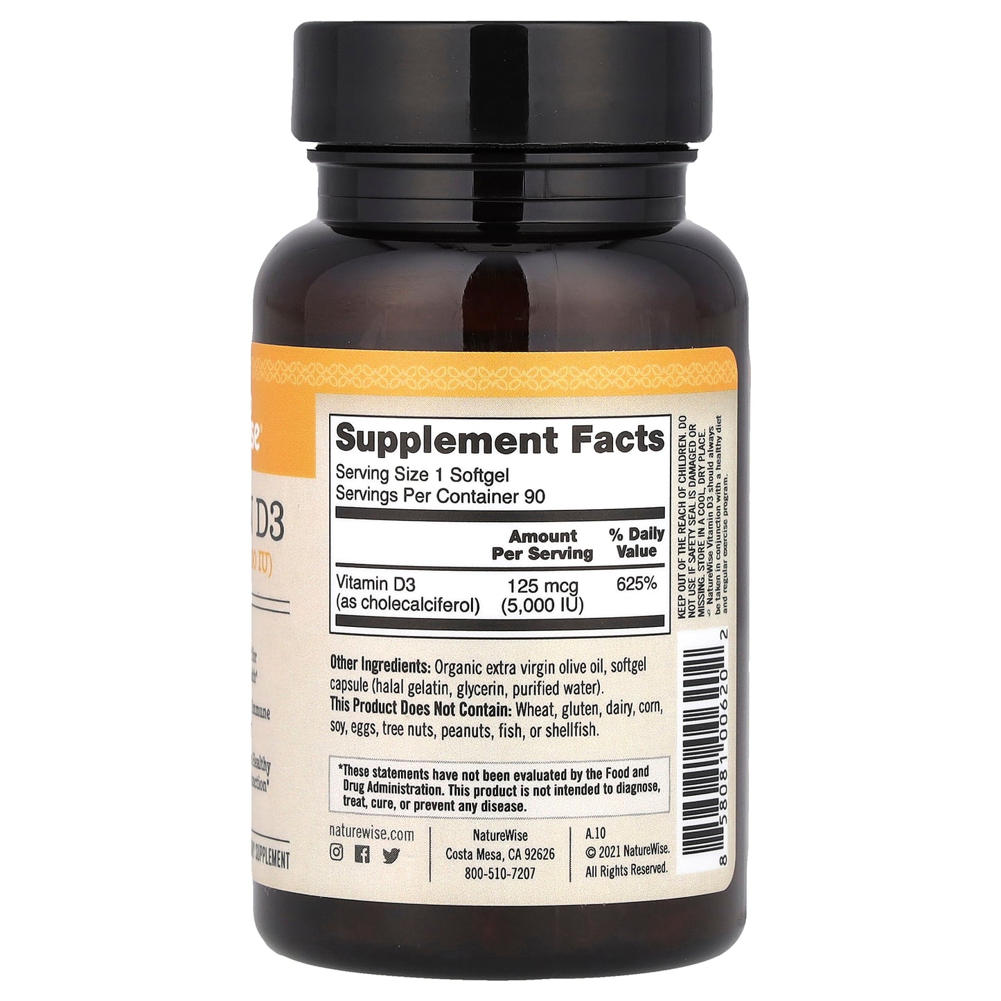 NatureWise, Vitamin D3, 125 mcg (5,000 IU), 90 Softgels