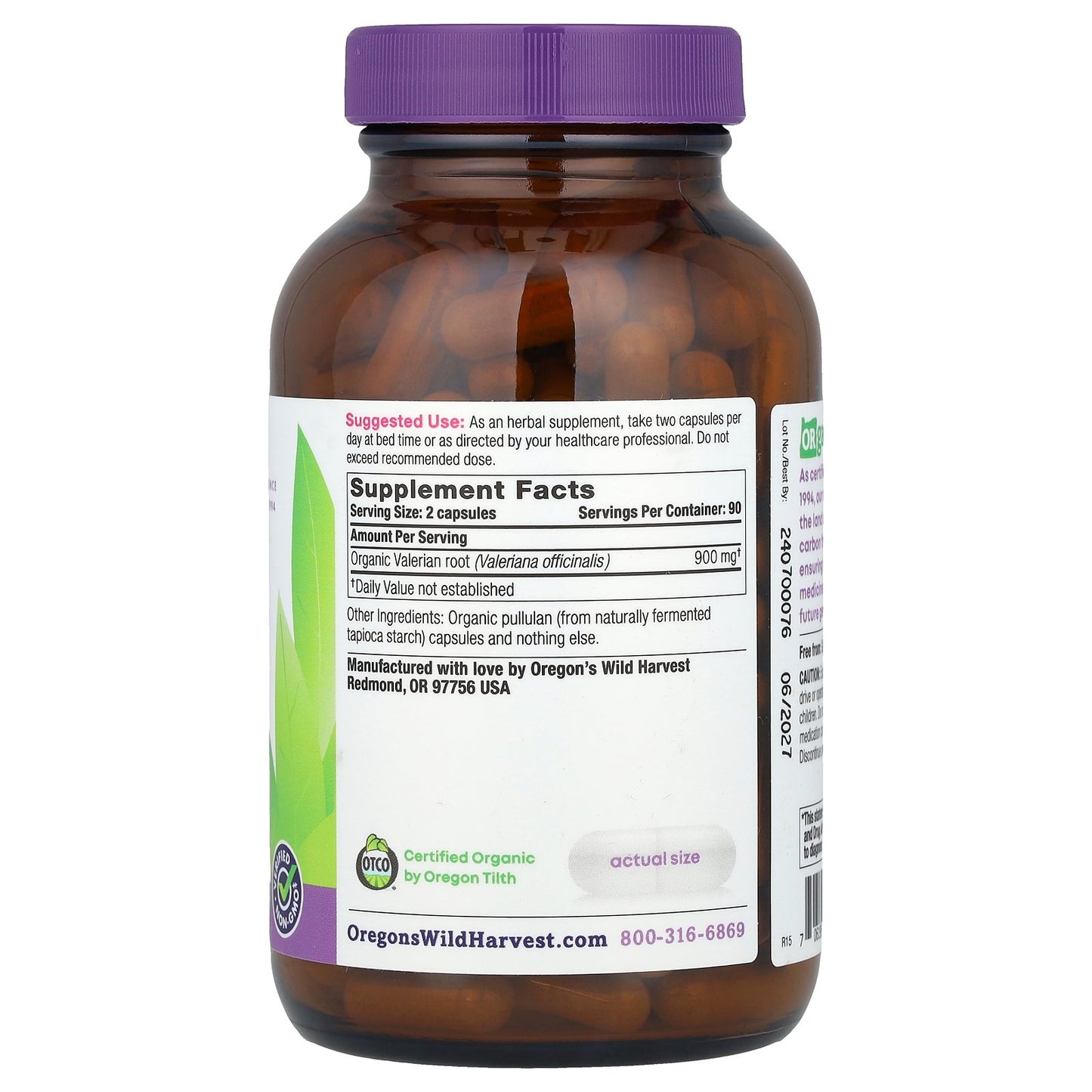 Oregon's Wild Harvest, Organic Valerian, 180 Vegan Capsules (450 mg per Capsule)