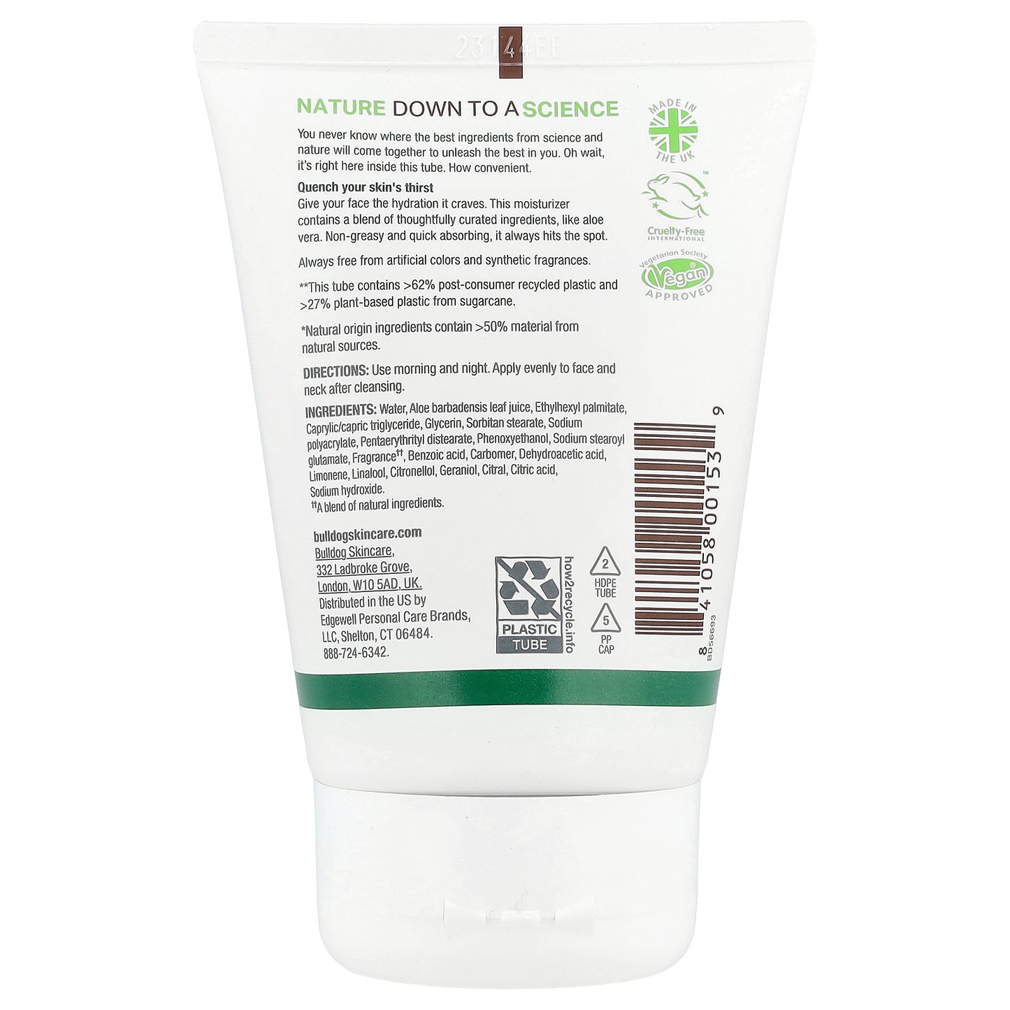 Bulldog Skincare For Men, Original Moisturizer + Aloe Vera, 3.3 fl oz (100 ml)