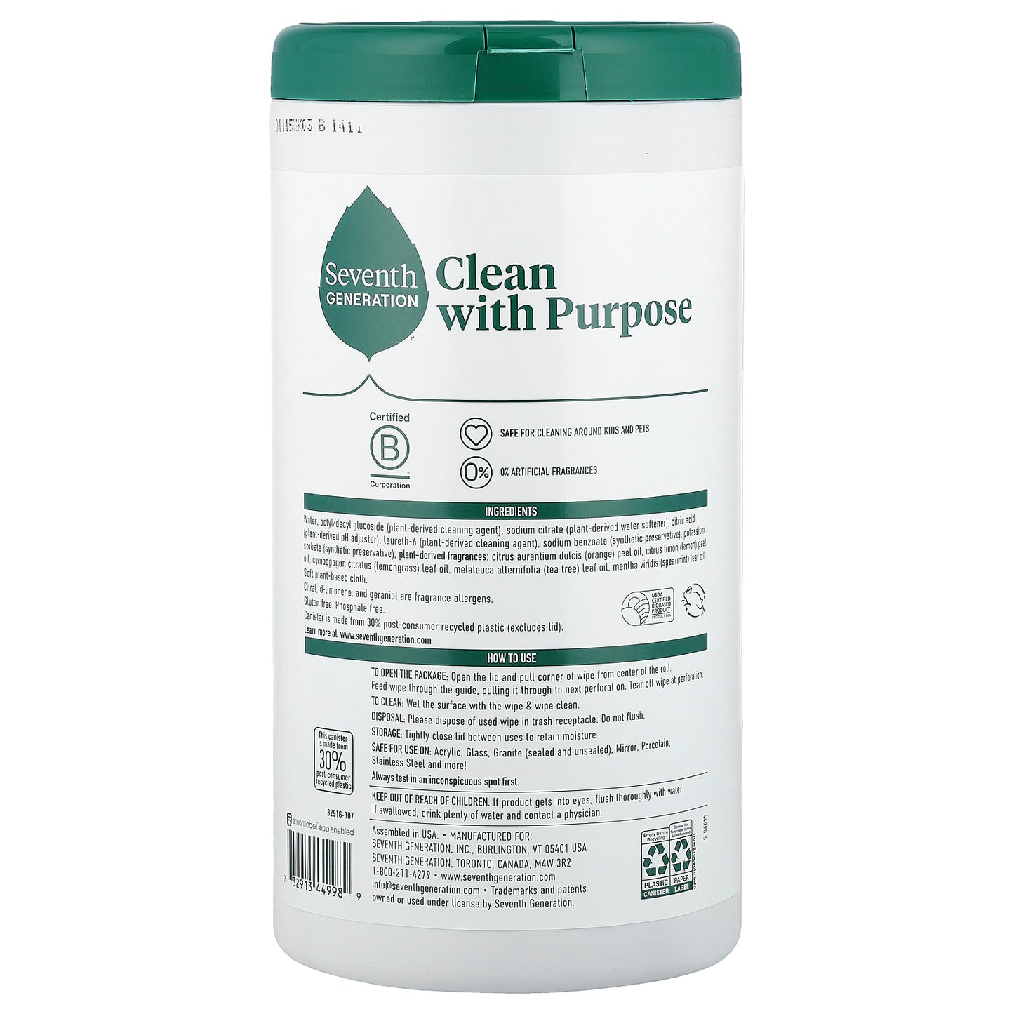 Seventh Generation, Multi-Surface Wipes, Lemon Zest, 70 Wipes