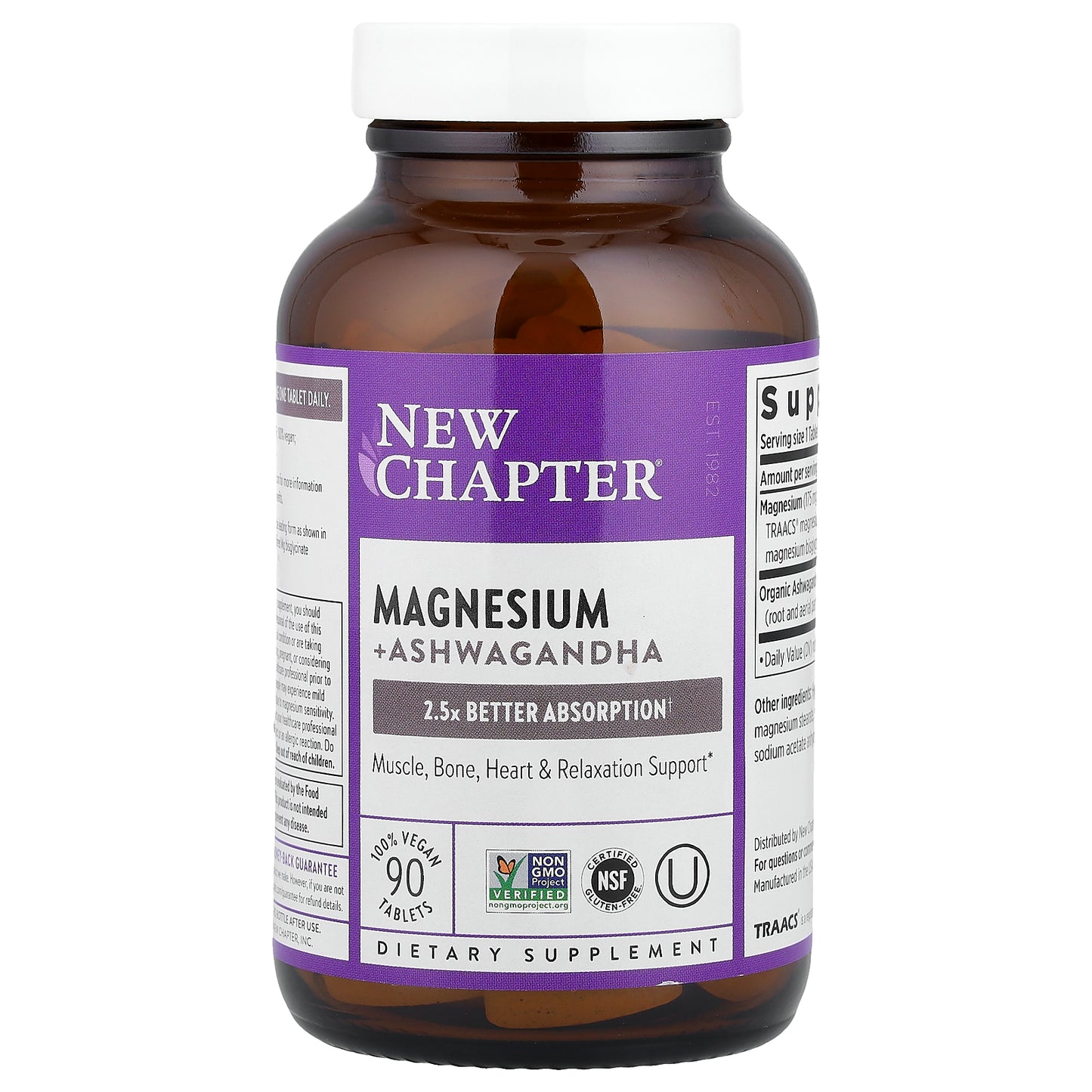 New Chapter, Magnesium + Ashwagandha , 90 Vegan Tablets