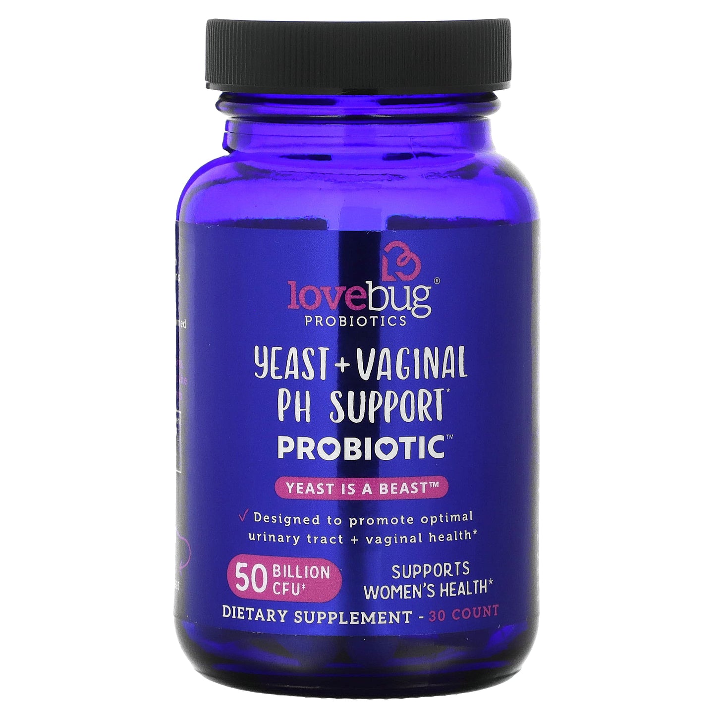 LoveBug Probiotics, Yeast + Vaginal PH Support Probiotic, 50 Billion CFU, 30 Capsules