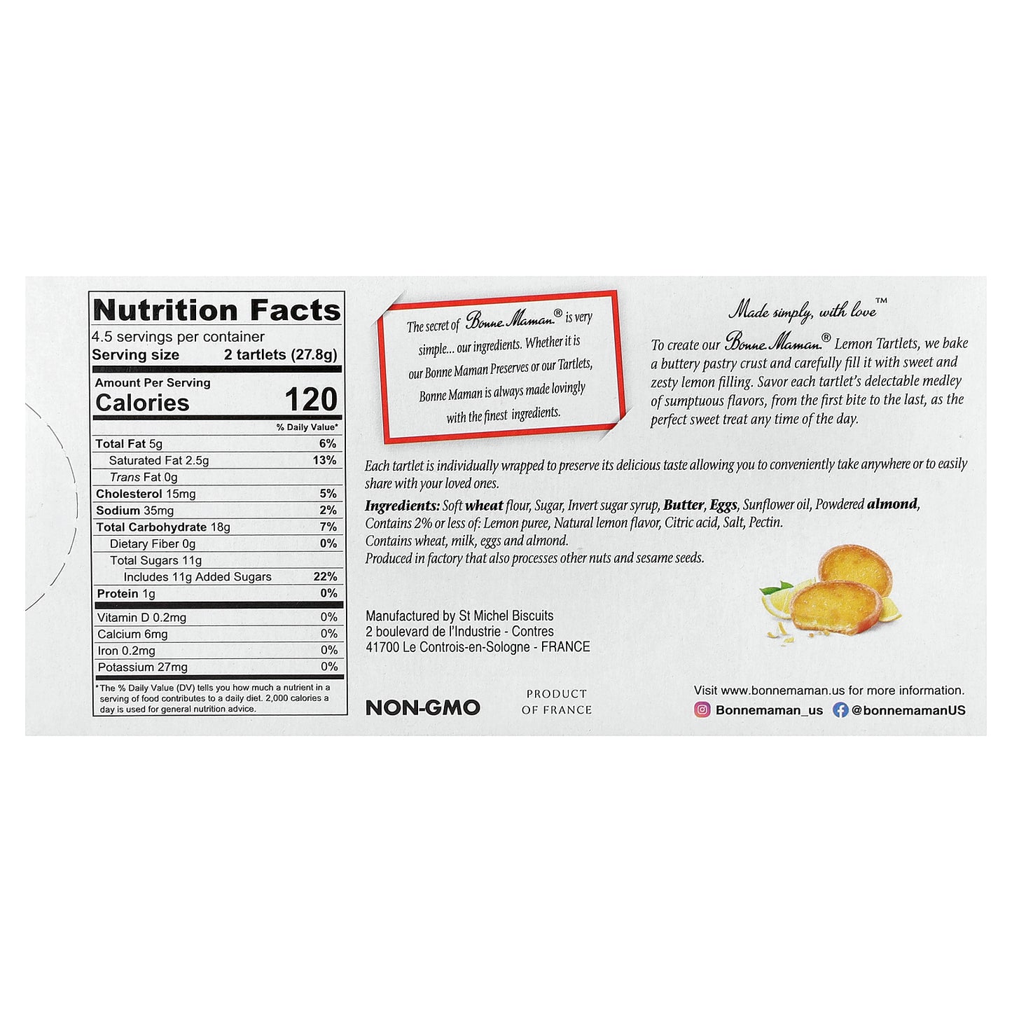 Bonne Maman, Tartlets, Lemon, 9 Tartlets, 0.49 oz (13.9 g) Each