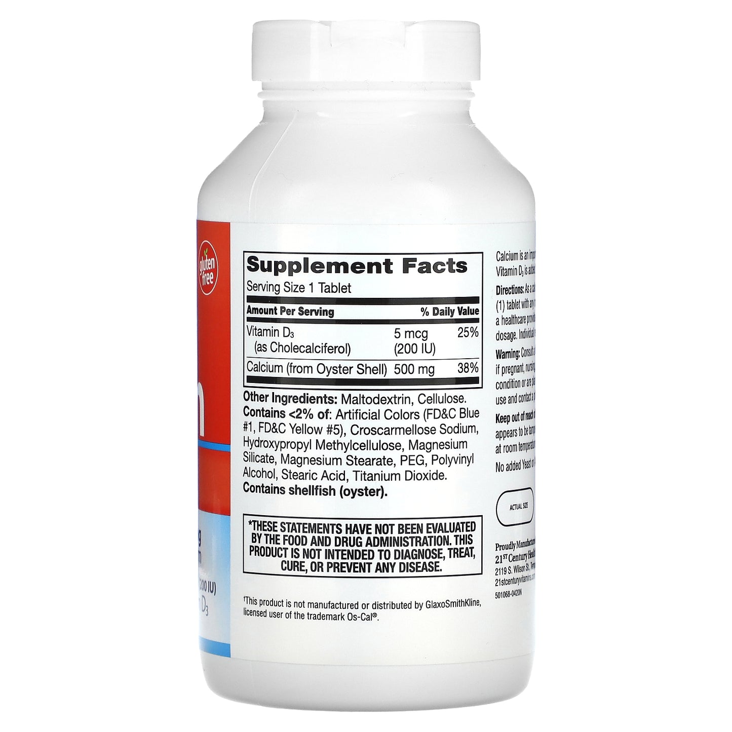 21st Century, Calcium 500 + D3, 400 Tablets