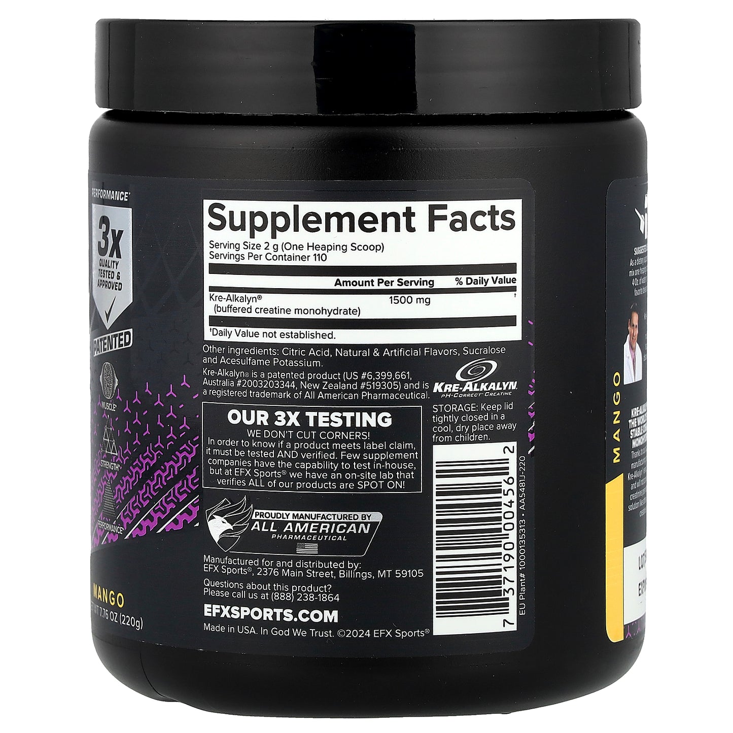 EFX Sports, Kre-Alkalyn EFX Powder, Mango, 7.76 oz (220 g)
