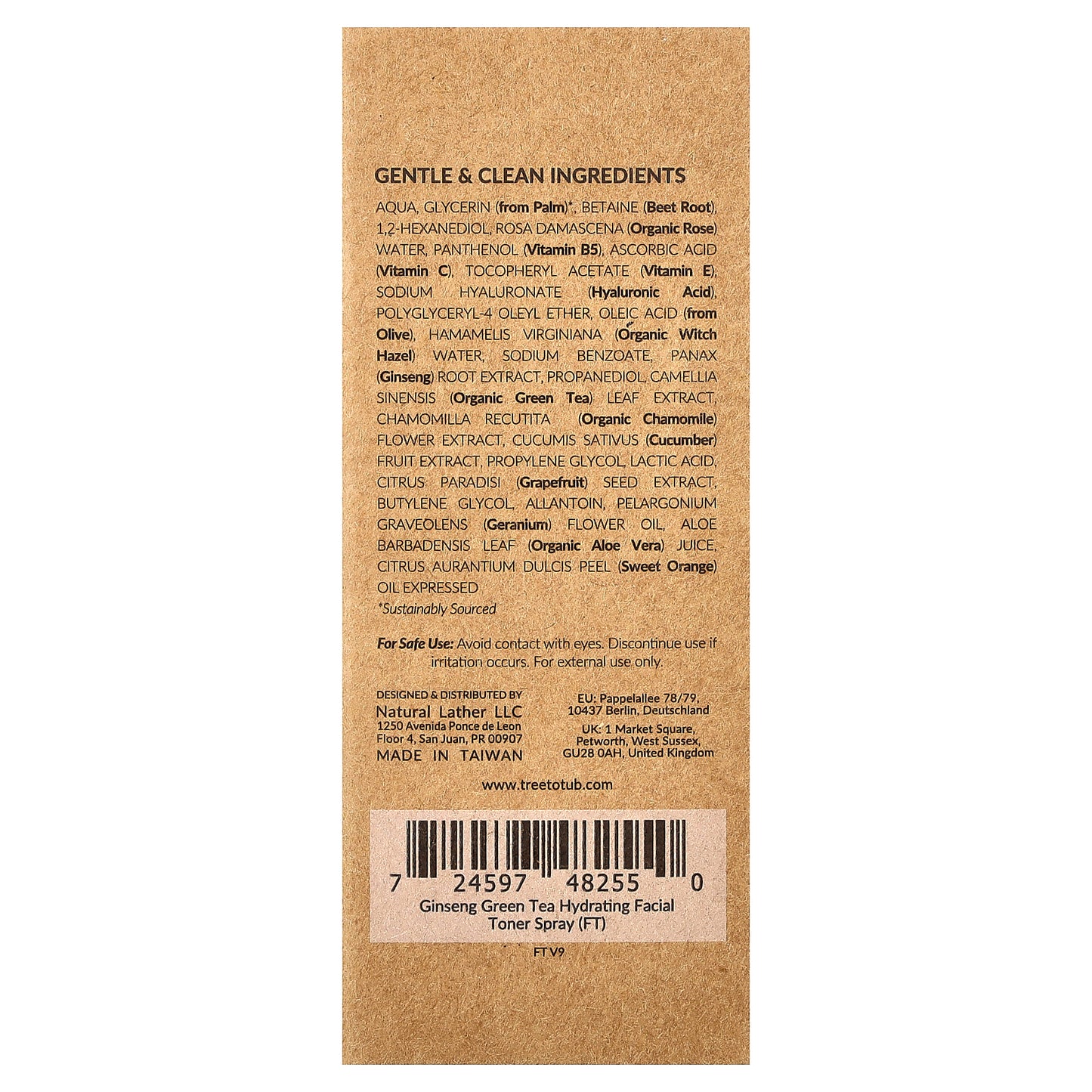 Tree To Tub, Hydrating Facial Toner Spray, Ginseng Green Tea , 4 fl oz (120 ml)