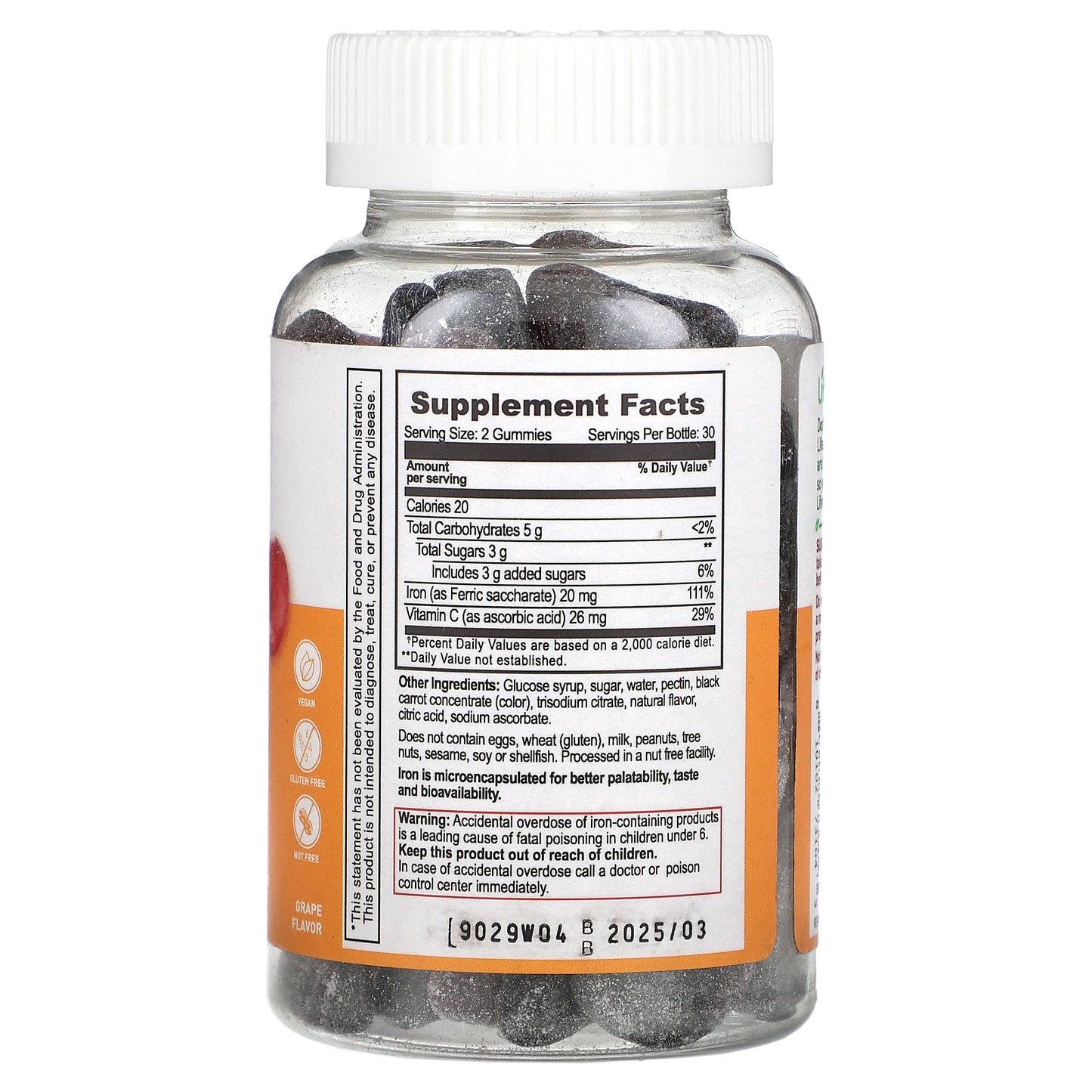 Lifeable, Iron + Vitamin C Gummies, Grape, 60 Gummies