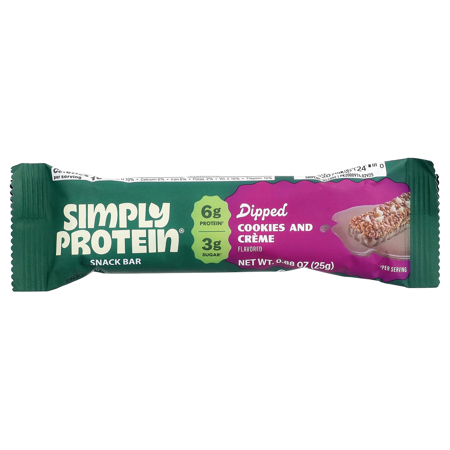 Simply Protein, Dipped Snack Bars, Cookies & Creme, 5 Bars, 0.88 oz (25 g) Each