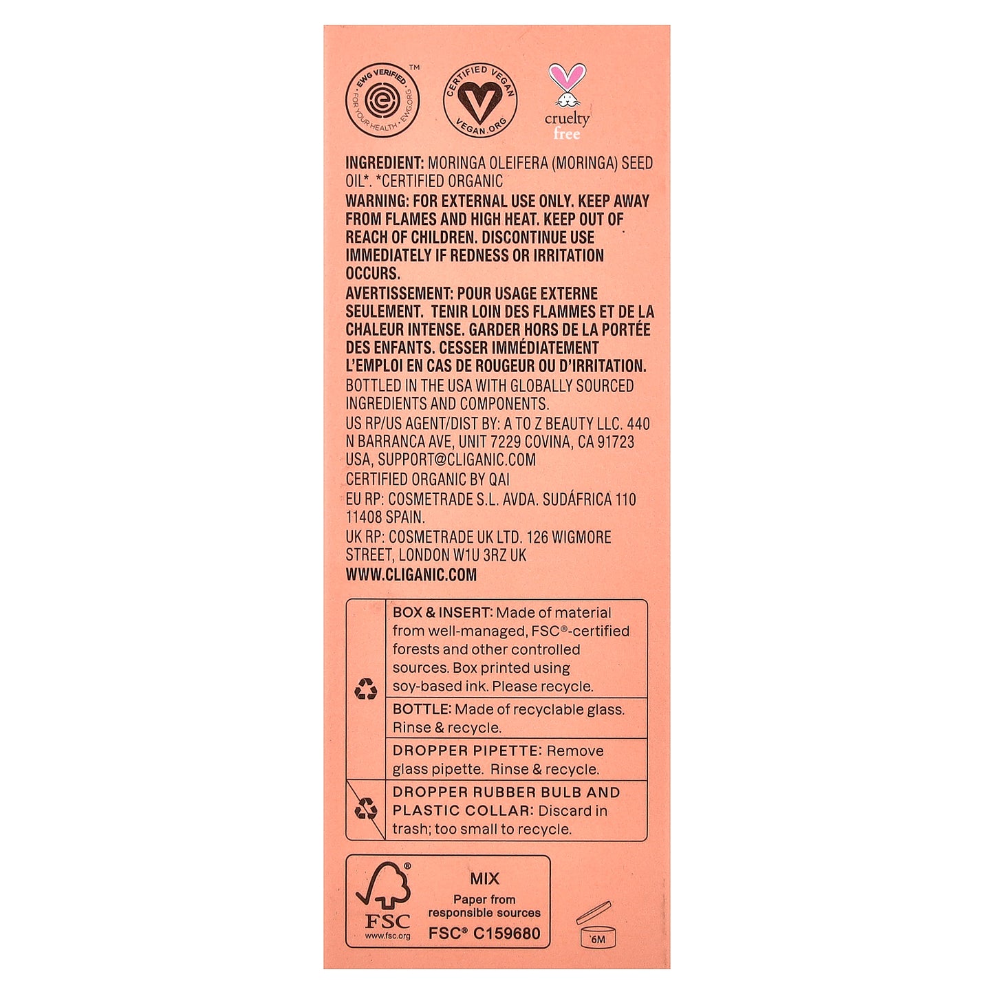 Cliganic, Splash of Glowy Hydration™, Organic Moringa Oil, 2 fl oz (60 ml)