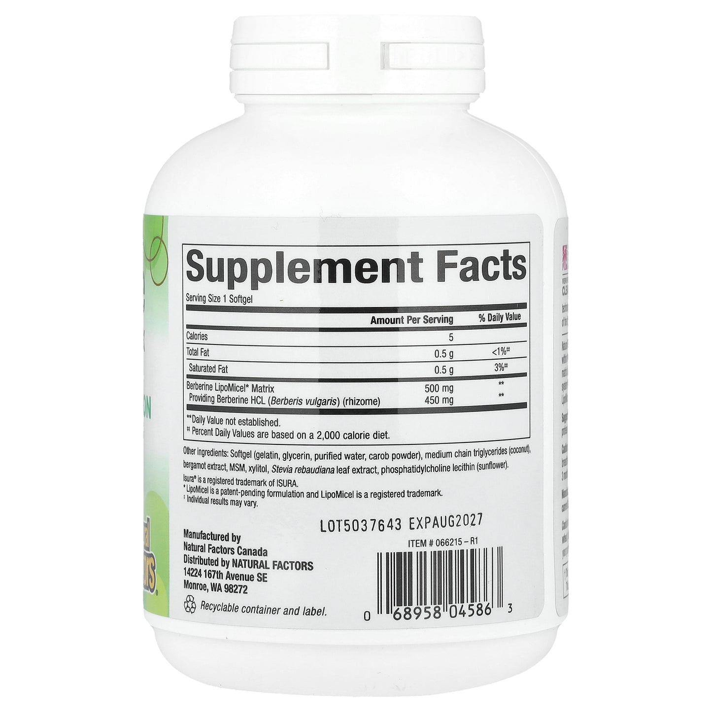 Natural Factors, Berberine LipoMicel Matrix, 90 Liquid Softgels