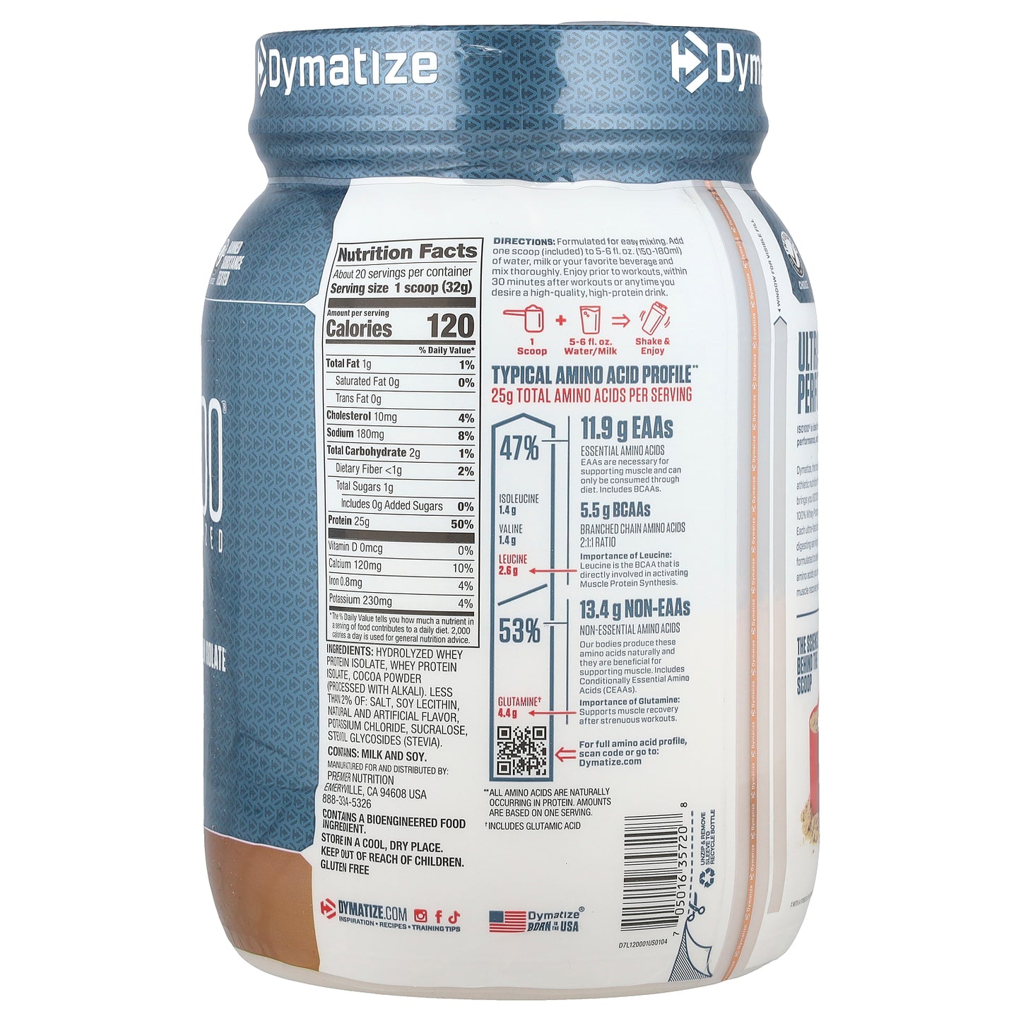 Dymatize, ISO100® Hydrolyzed, 100% Whey Protein Isolate, Gourmet Chocolate, 1.43 lb (650 g)