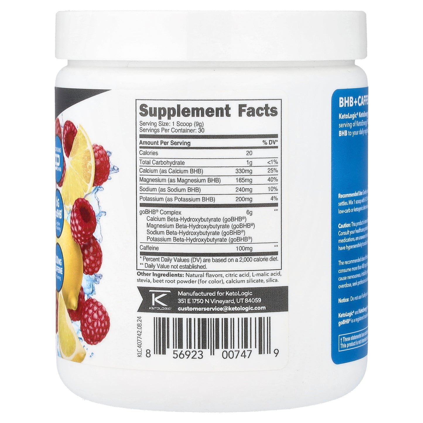 KetoLogic, Keto Energy, BHB + Caffeine, Raspberry Lemonade, 9.6 oz (270 g)