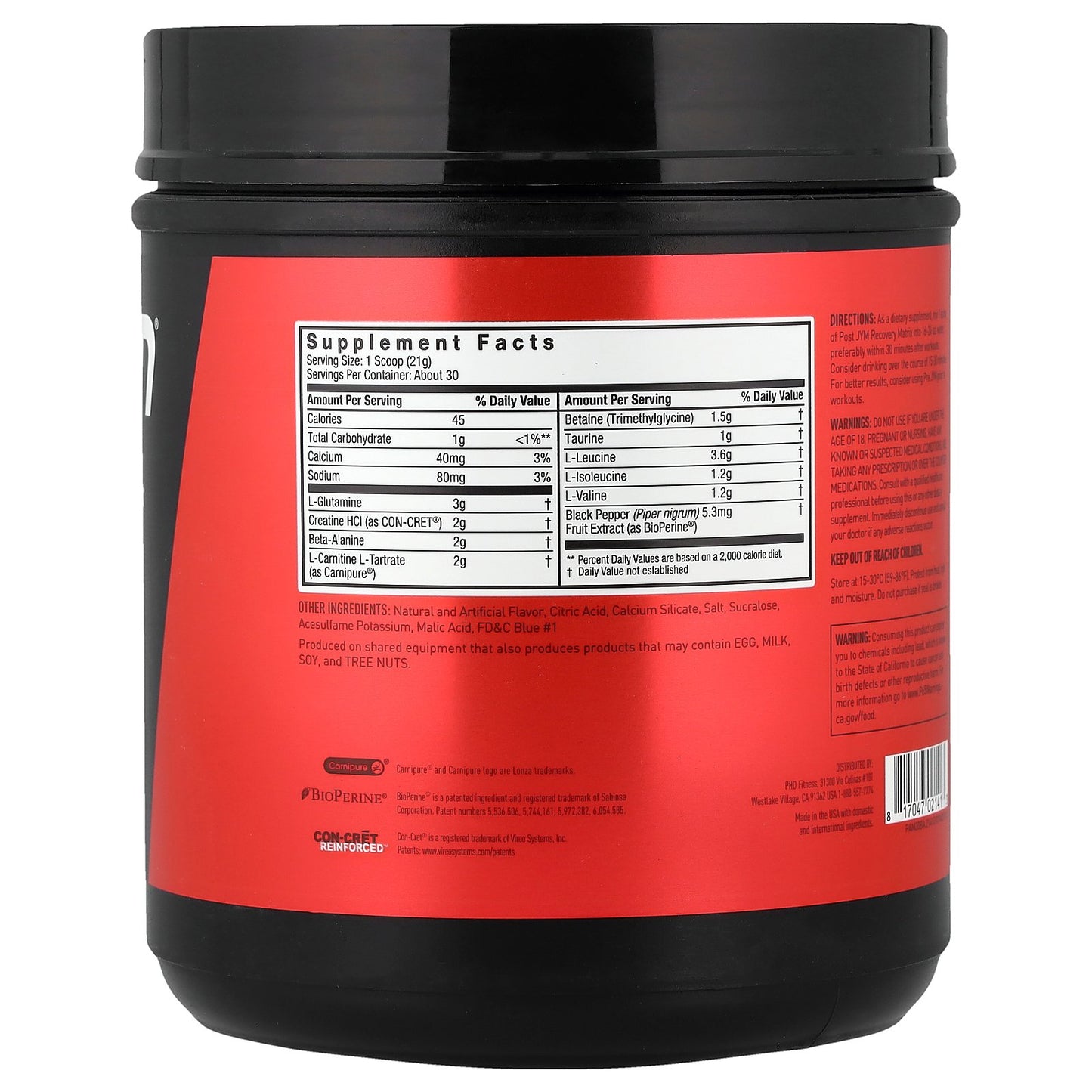 JYM Supplement Science, Post JYM®, BCAAs + Recovery Matrix, Blue Artic Freeze, 1.4 lbs (630 g)