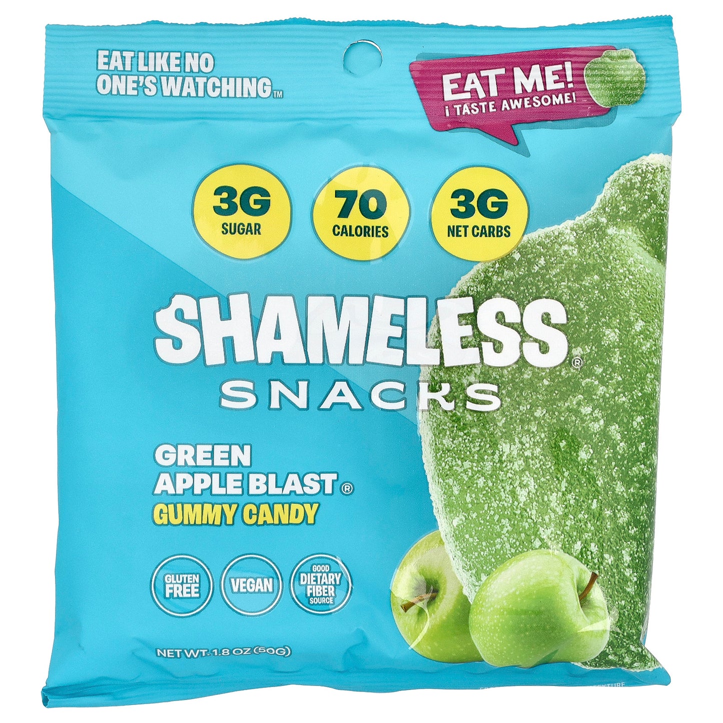 Shameless Snacks, Gummy Candy, Green Apple Blast®, 6 Bags, 1.8 oz (50 g) Each