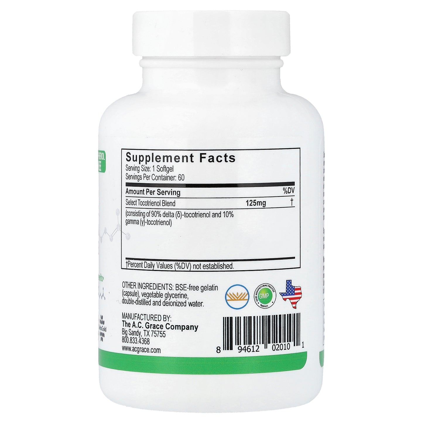A.C. Grace Company, Unique E, Tocotrienol, 125 mg, 60 Easy To Swallow Softgels