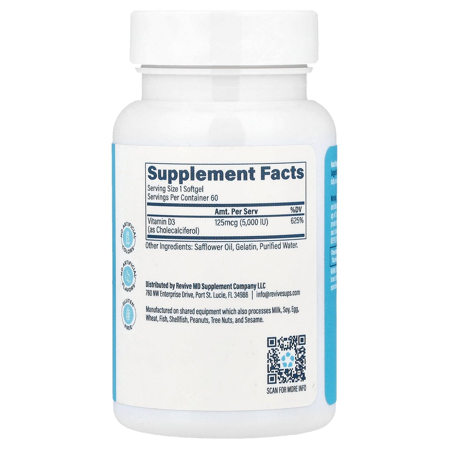 Revive, Essentials, Vitamin D3, 125 mcg (5,000 IU), 60 Softgels