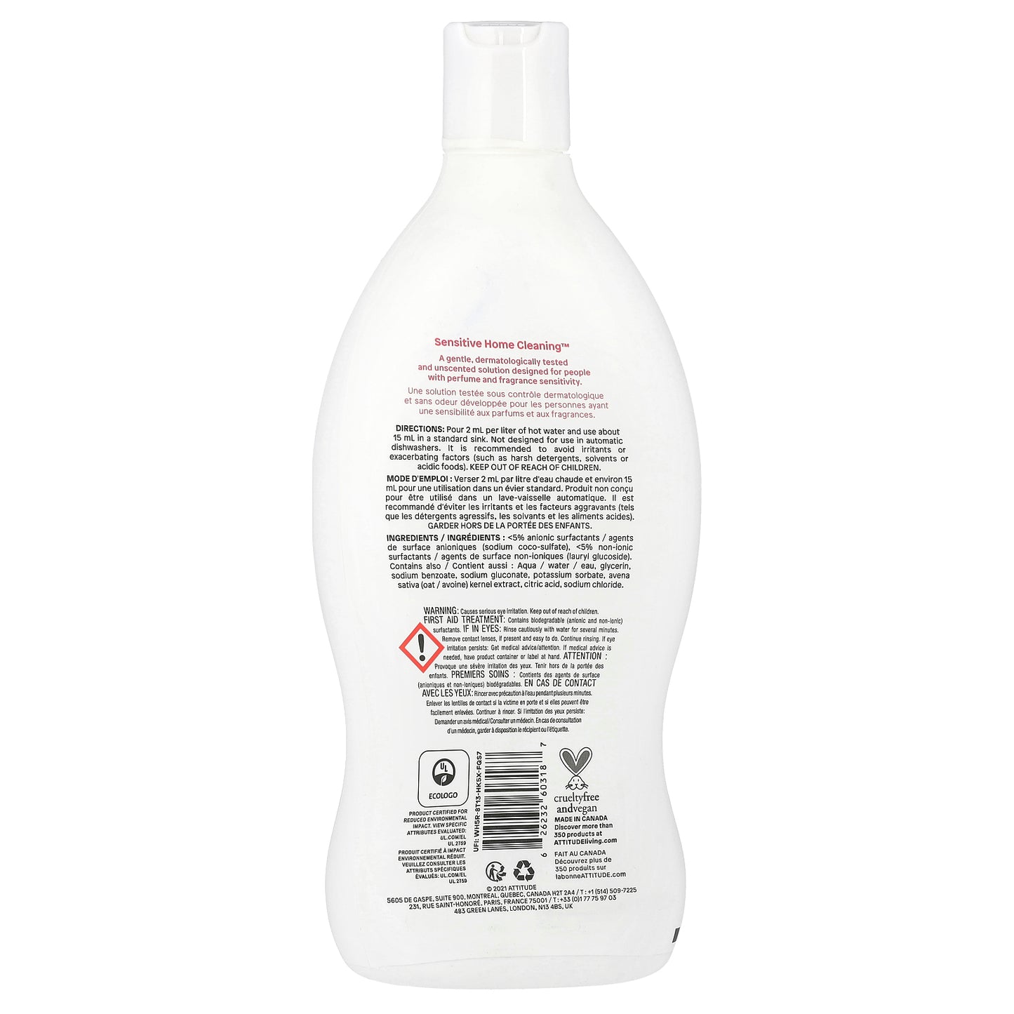 ATTITUDE, Baby Bottle & Dishwashing Liquid, Unscented, 23.6 fl oz (700 ml)