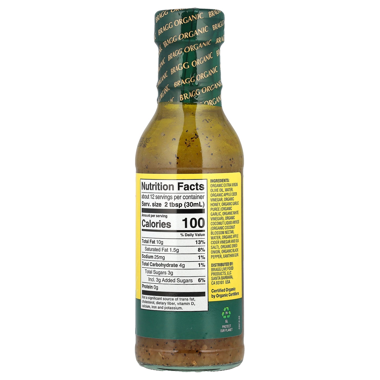 Organic Dressing & Marinade with Bragg® Apple Cider Vinegar, Vinaigrette, 12 fl oz (354 ml)
