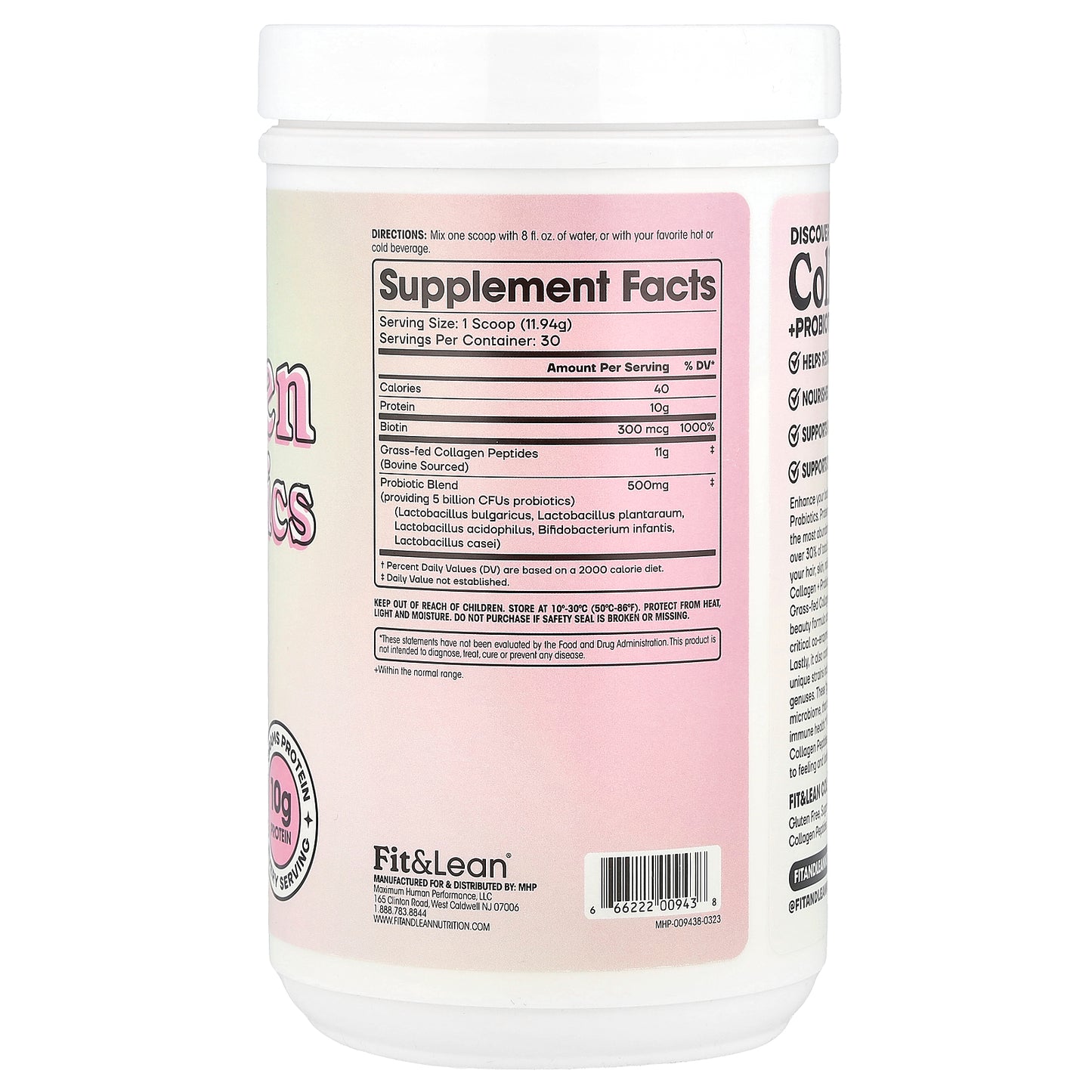 Fit & Lean, Collagen + Probiotics, Unflavored, 12.64 oz (358.2 g)