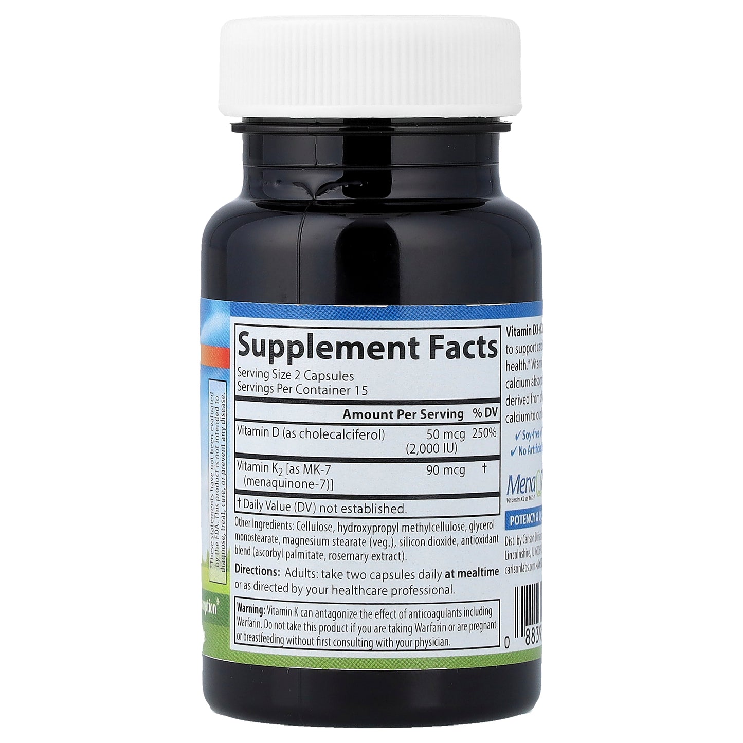 Carlson, Vitamins D3 + K2, 30 Vegetarian Capsules