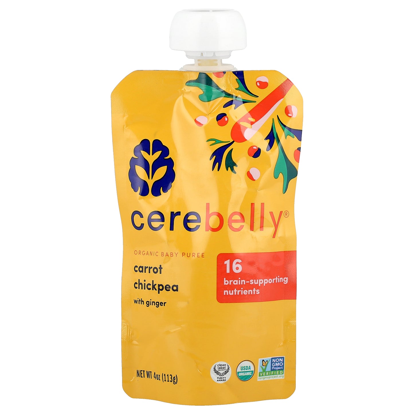Cerebelly, Organic Baby Puree, Carrot Chickpea with Ginger, 6 Pouches, 4 oz (113 g) Each