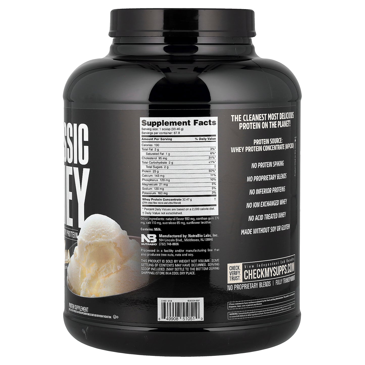 NutraBio, Classic Whey Protein, Creamy Vanilla, 5 lbs (2,268 g)