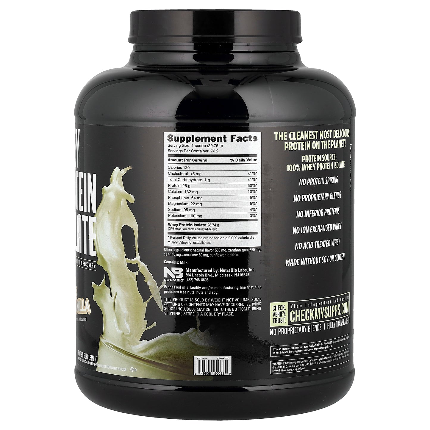 NutraBio, Whey Protein Isolate, Alpine Vanilla, 5 lb (2,268 g)