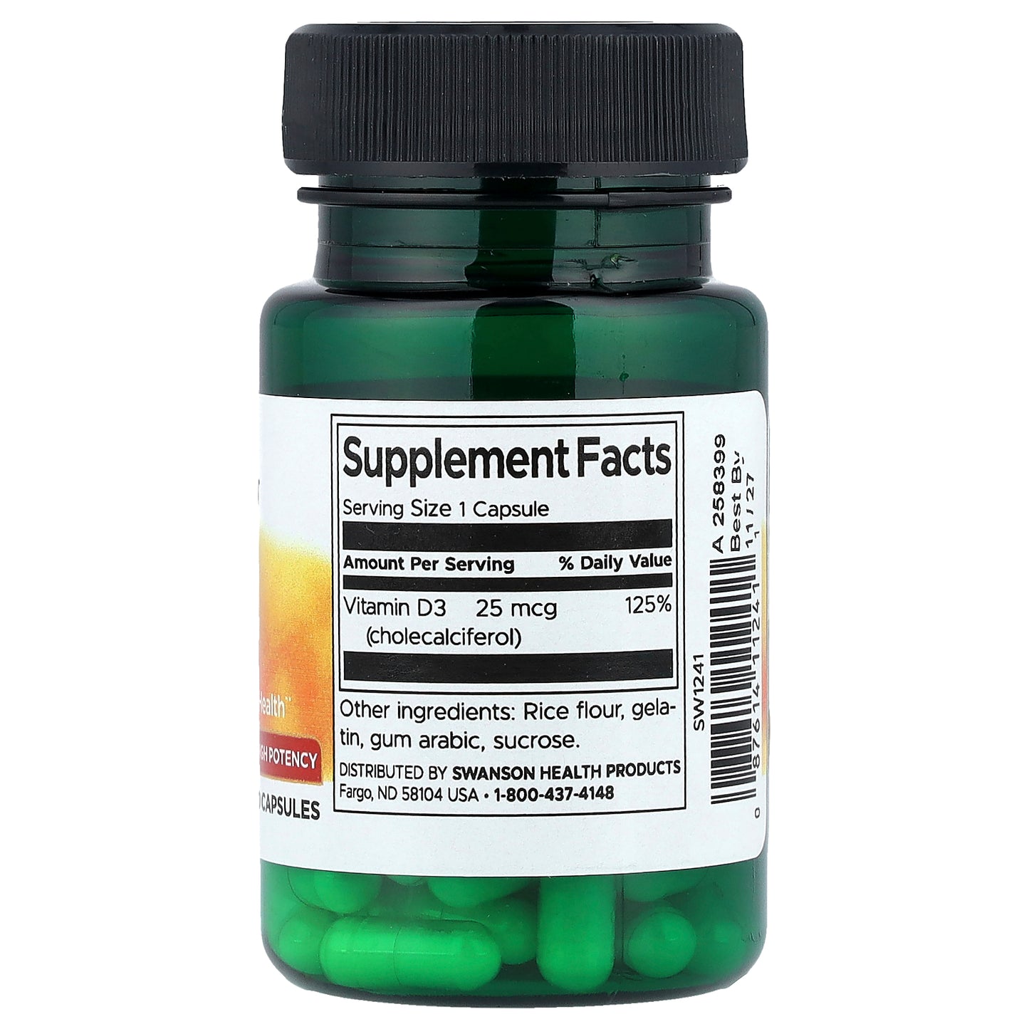 Swanson, Vitamin D3, High Potency, 25 mcg (1,000 IU), 30 Capsules