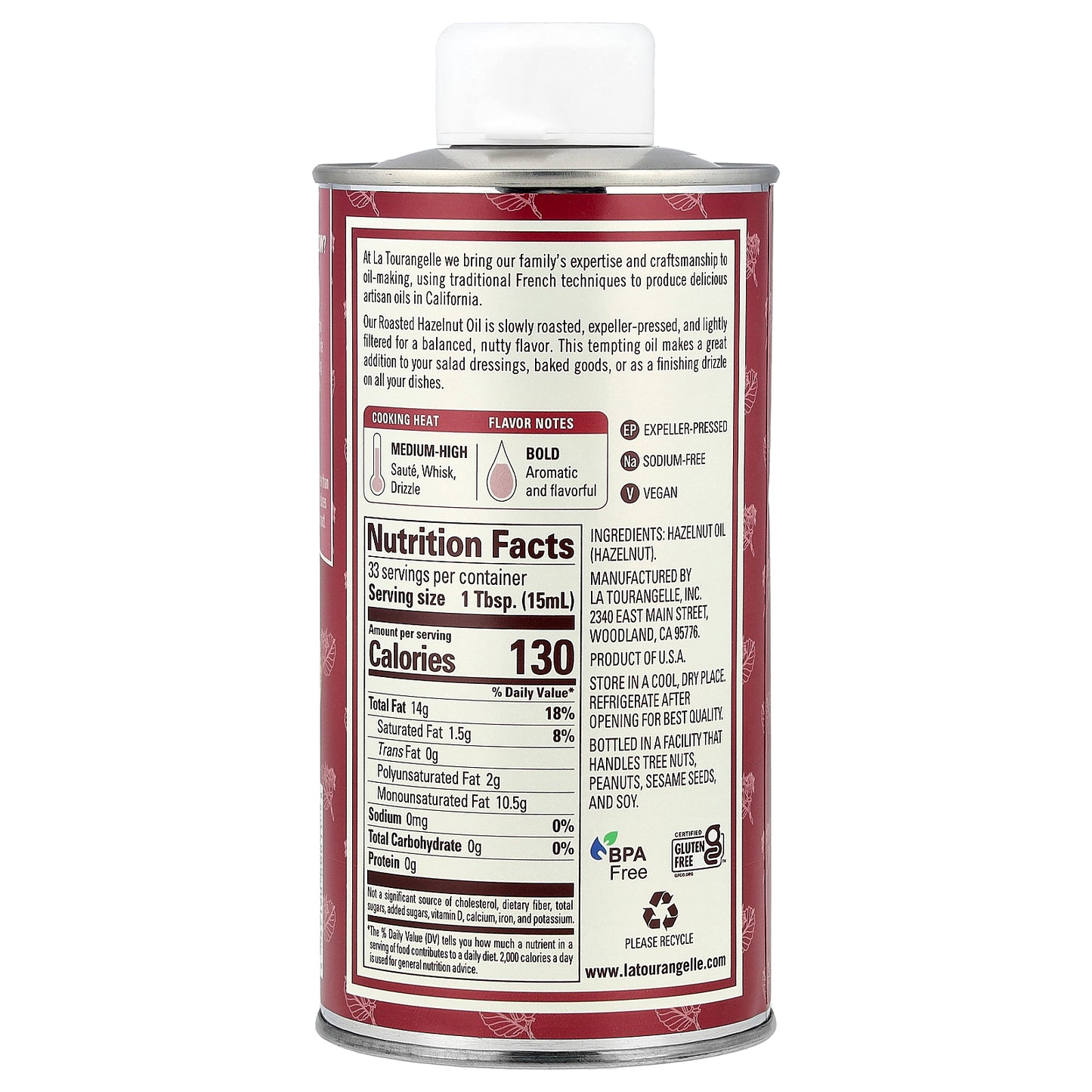 La Tourangelle, Roasted Hazelnut Oil, 16.9 fl oz (500 ml)