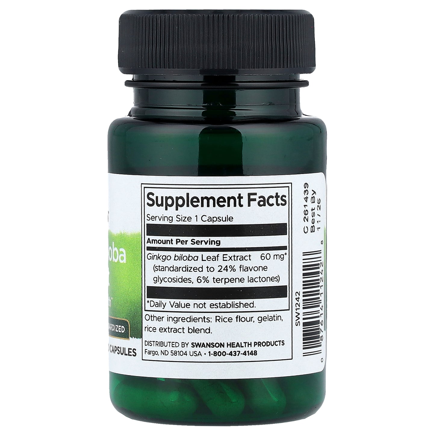 Swanson, Ginkgo Biloba Extract, Standardized, 60 mg, 30 Capsules