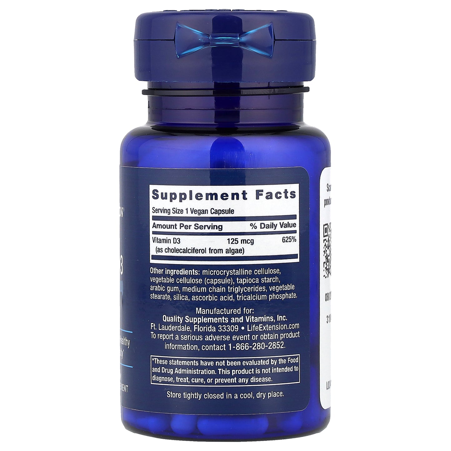 Life Extension, Vegan Vitamin D3, 125 mcg (5000 IU), 60 Vegan Capsules