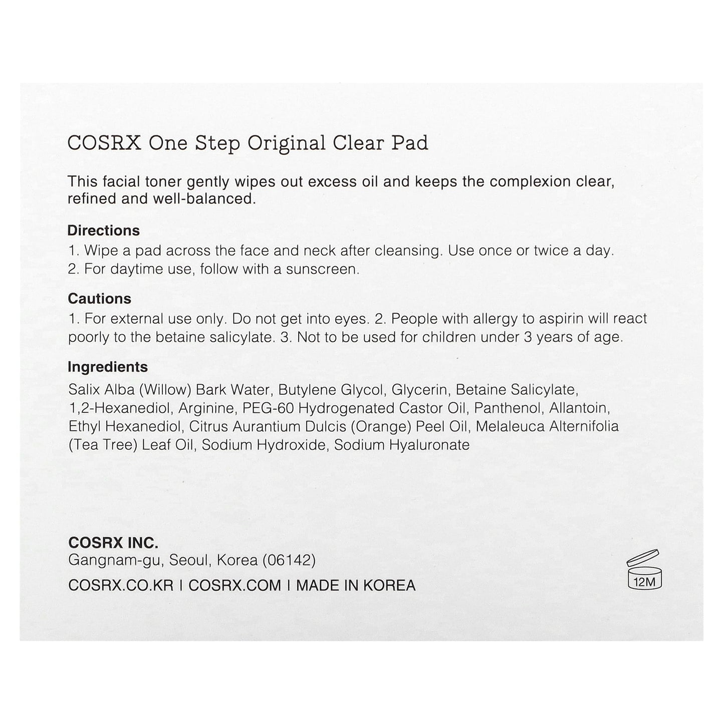 CosRx, One Step, Original Clear Pad, 70 Pads