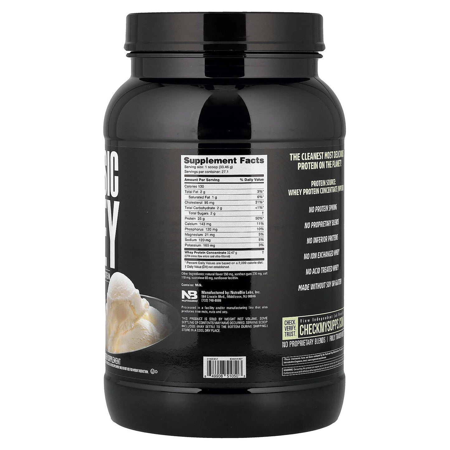 NutraBio, Classic Whey Protein, Creamy Vanilla, 2 lbs (907 g)