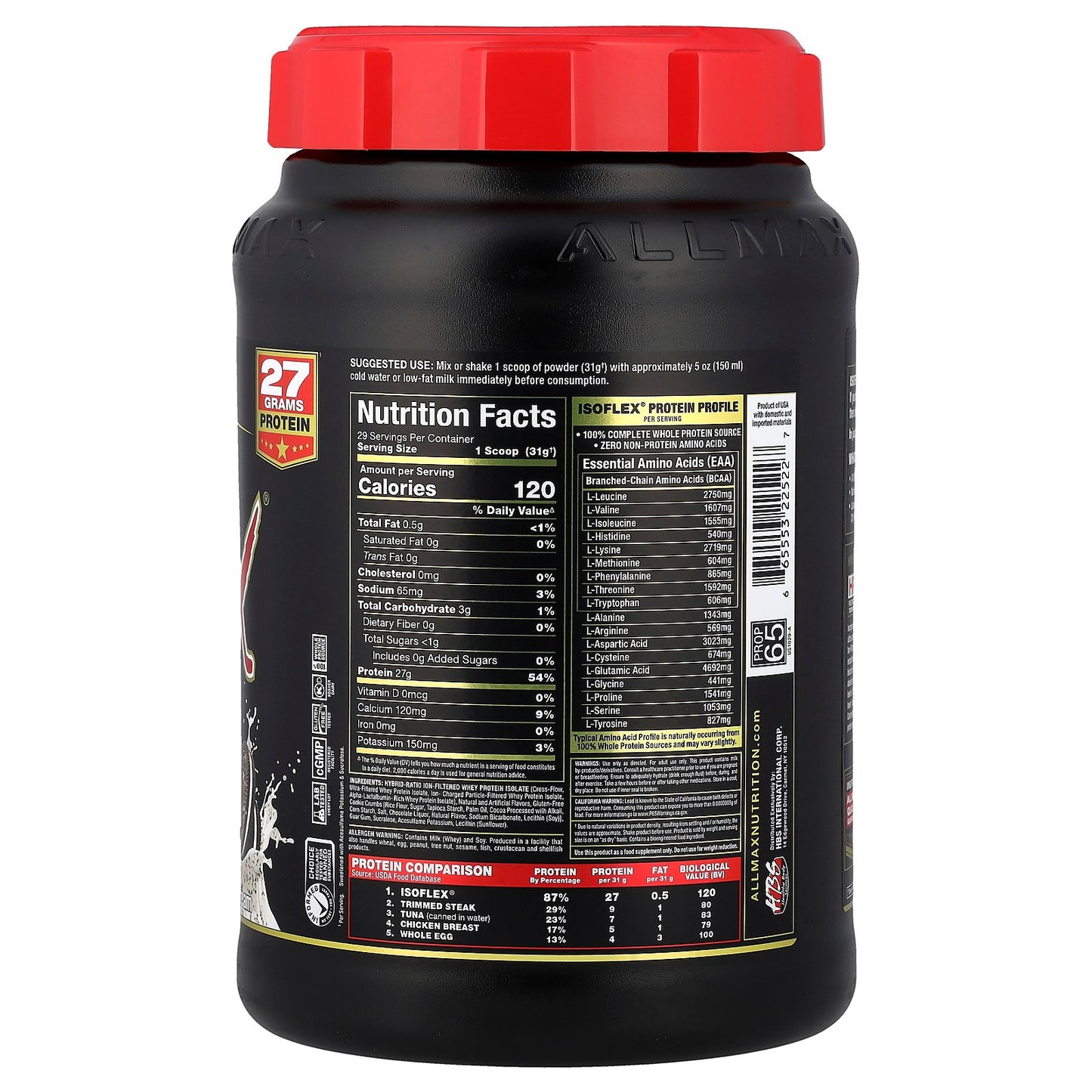 ALLMAX, ISOFLEX®, Pure Whey Protein Isolate, Cookies & Cream, 2 lbs (907 g)