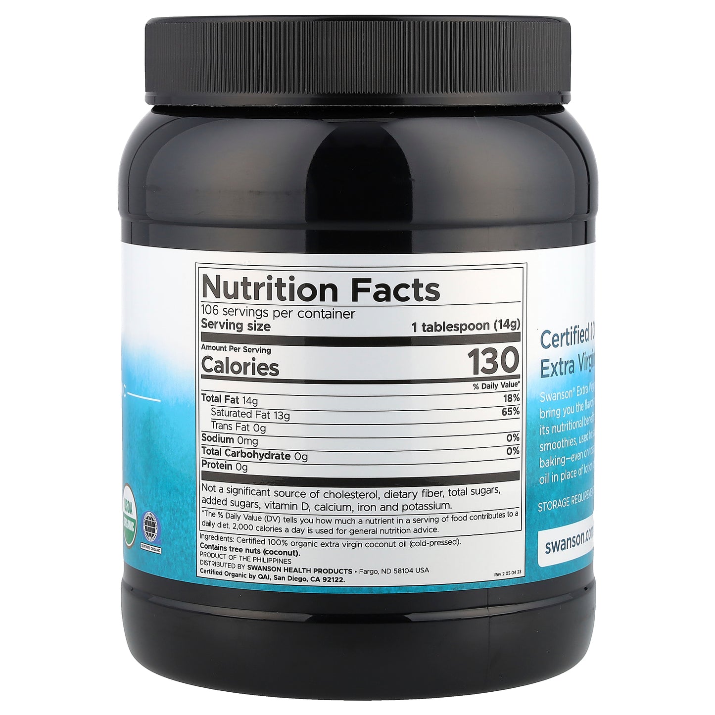 Swanson, Certified 100% Organic Extra Virgin Coconut Oil, 3 lbs 6 oz (1.53 kg)