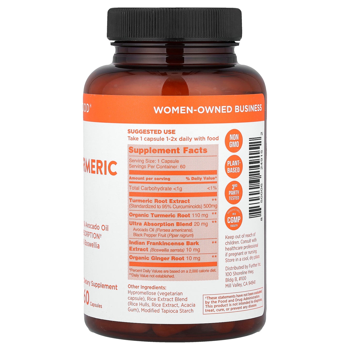 Further Food, Premium Curcumin Turmeric, Maximum Strength, 500 mg, 60 Capsules