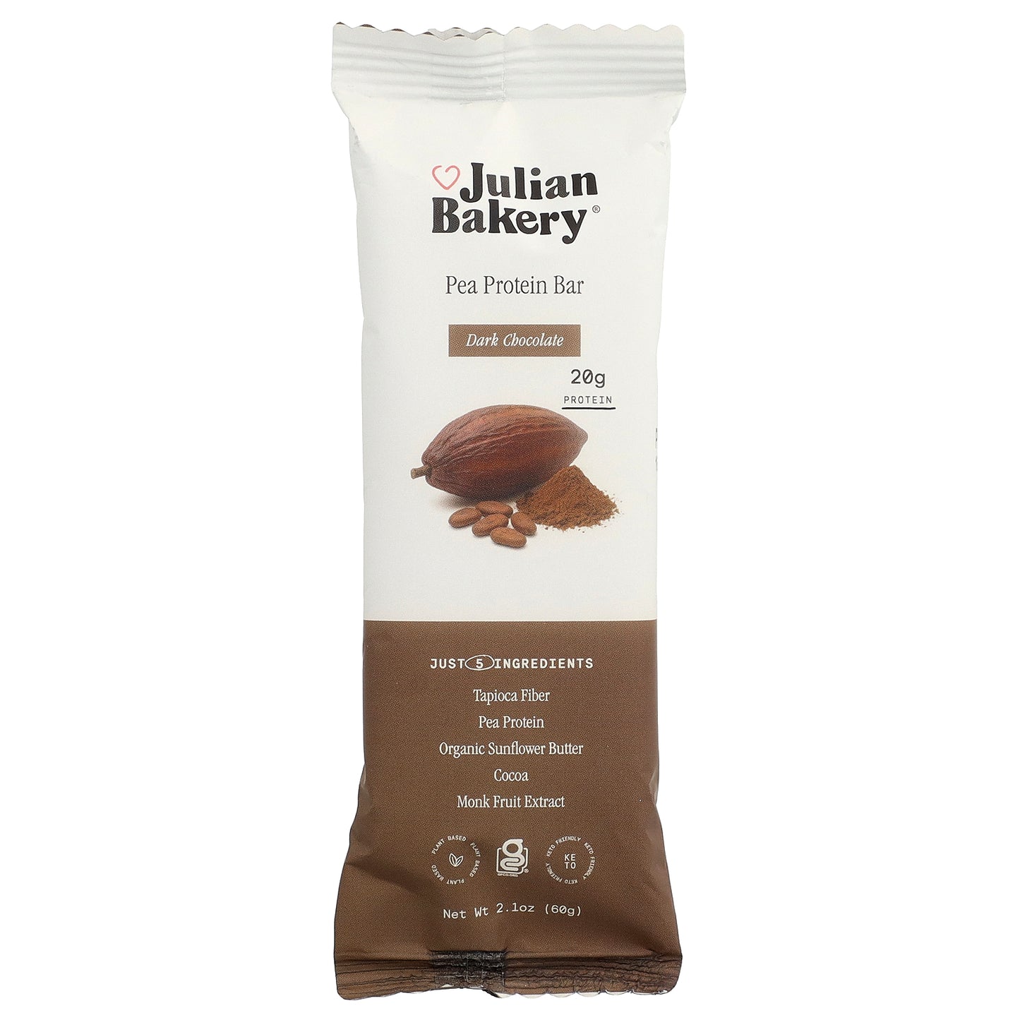 Julian Bakery, Pea Protein Bar, Dark Chocolate, 12 Bars, 2.1 oz (60 g) Each