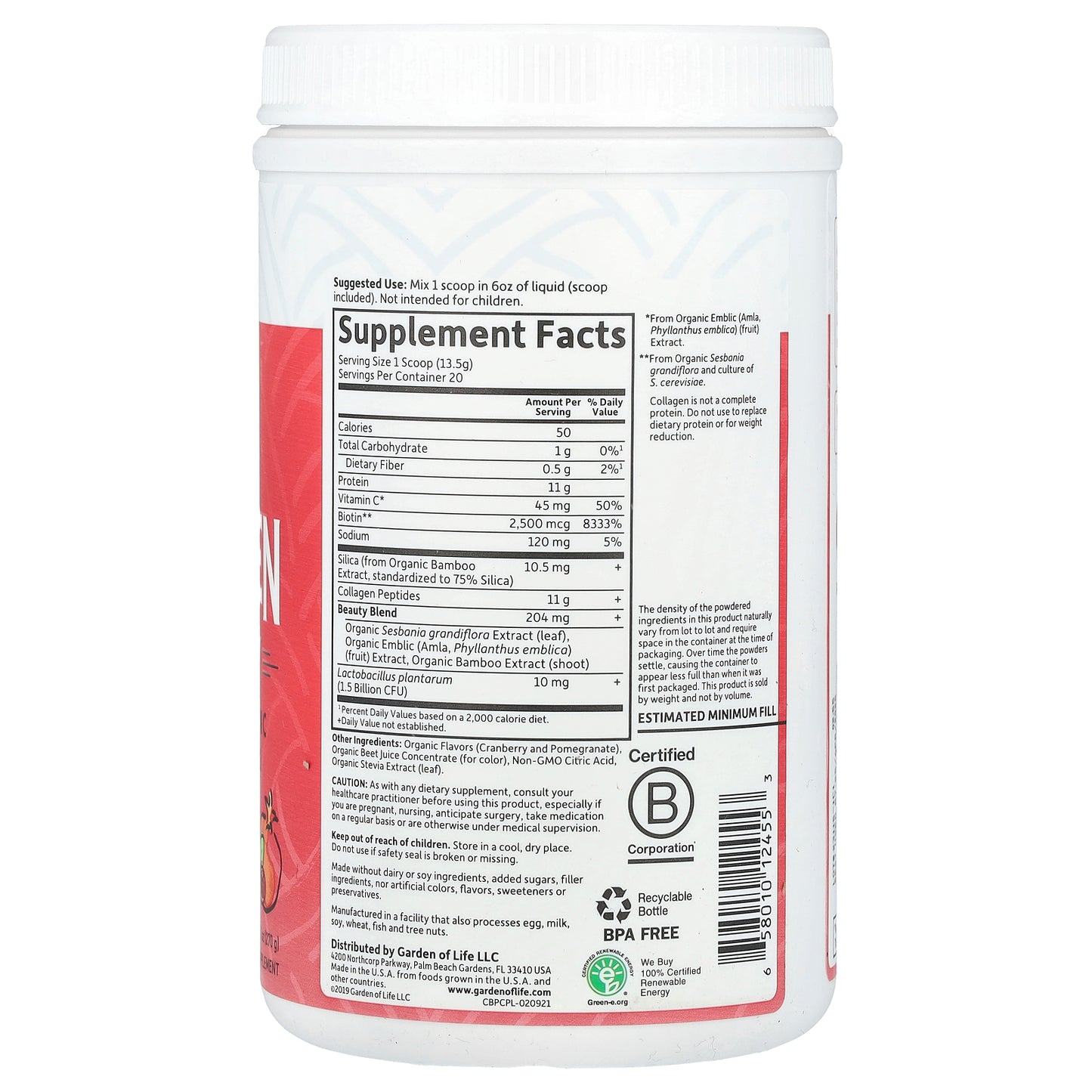 Garden of Life, Grass Fed Collagen Beauty, Cranberry Pomegranate, 9.52 oz (270 g)