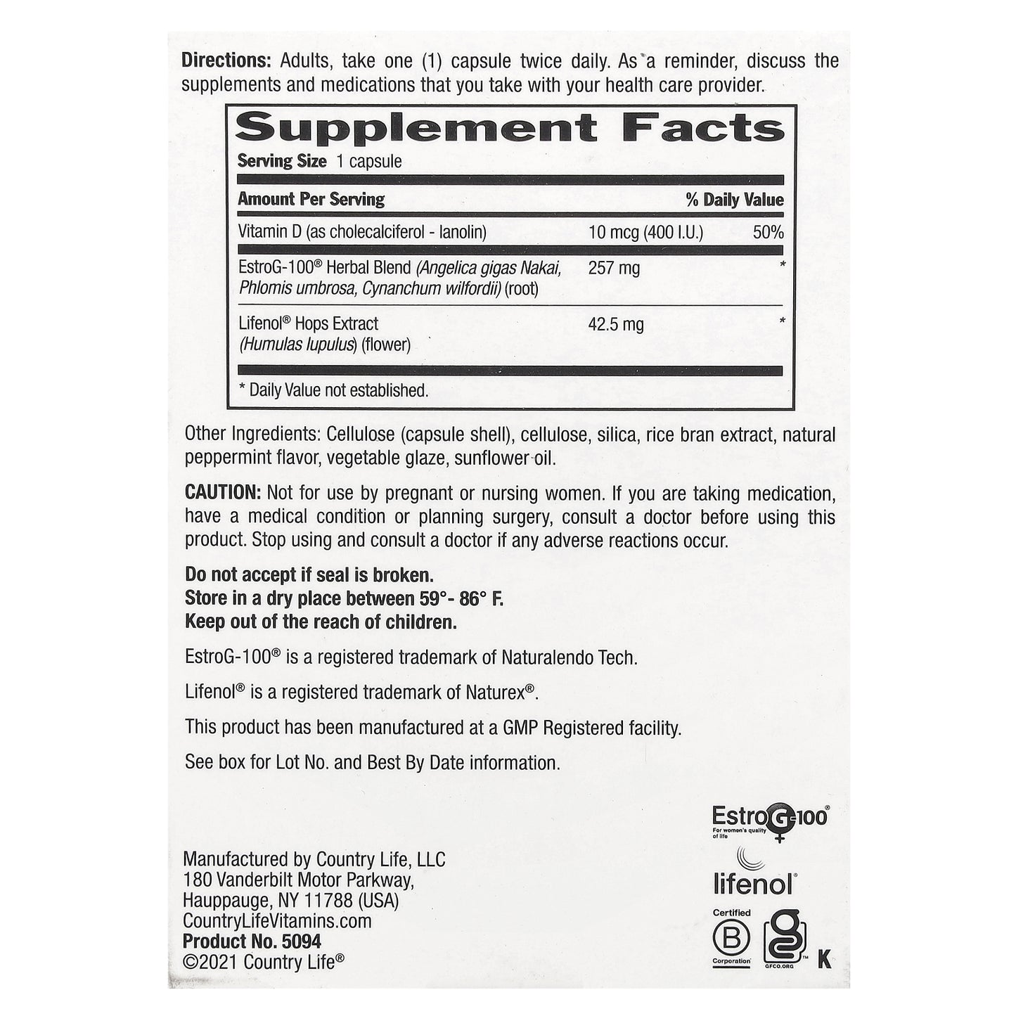 Country Life, Menopause Rescue™, 60 Vegetarian Capsules