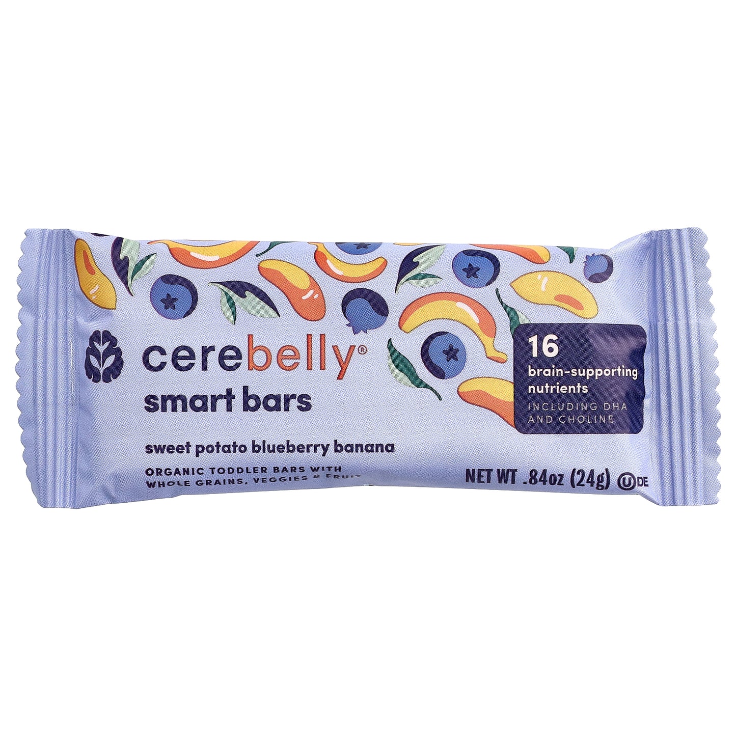 Cerebelly, Smart Bars, Organic Toddler Bars, Sweet Potato Blueberry Banana, 5 Bars, 0.84 oz (24 g) Each