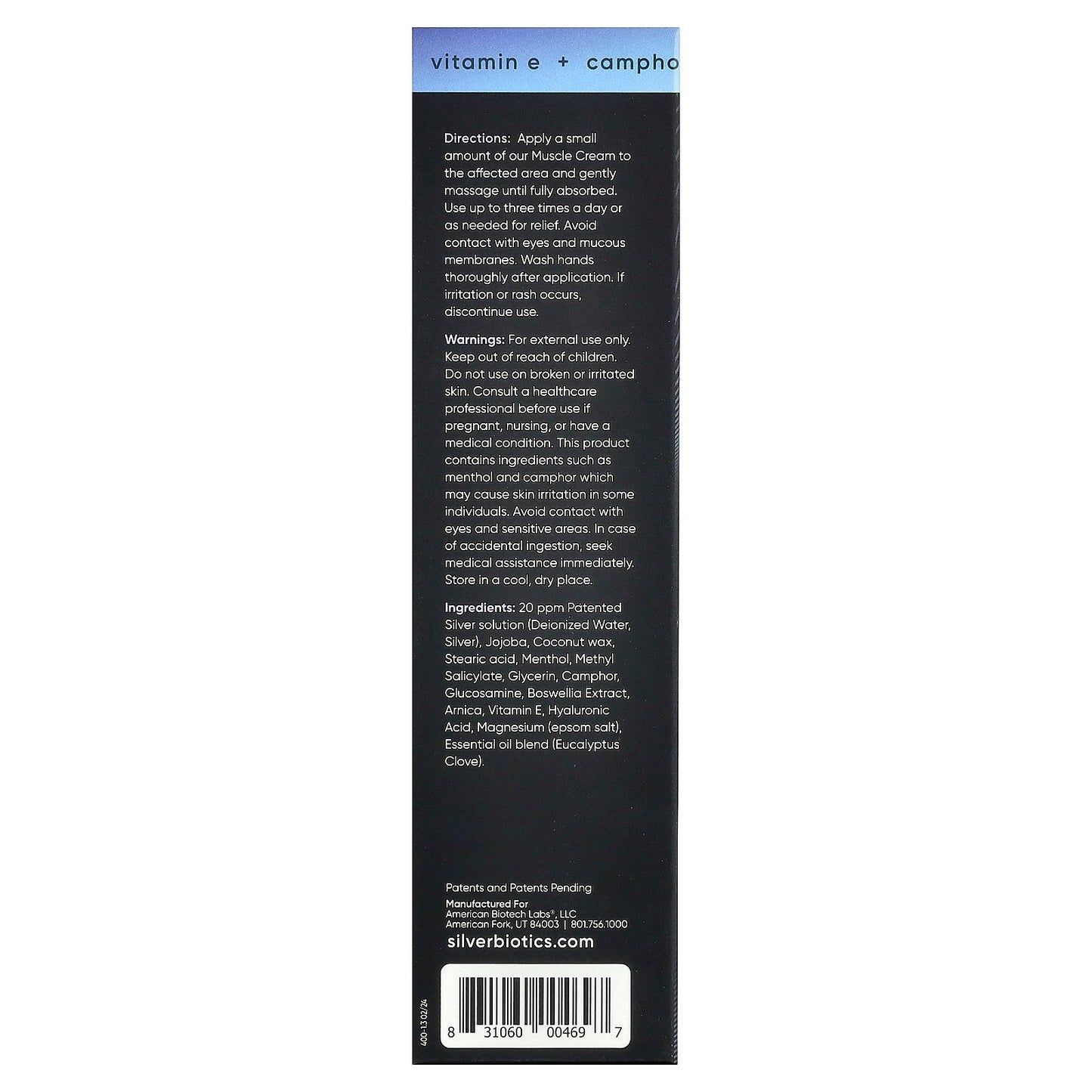 American Biotech Labs, Silver Biotics®, Recover, Muscle Cream, 3.4 oz (96 g)