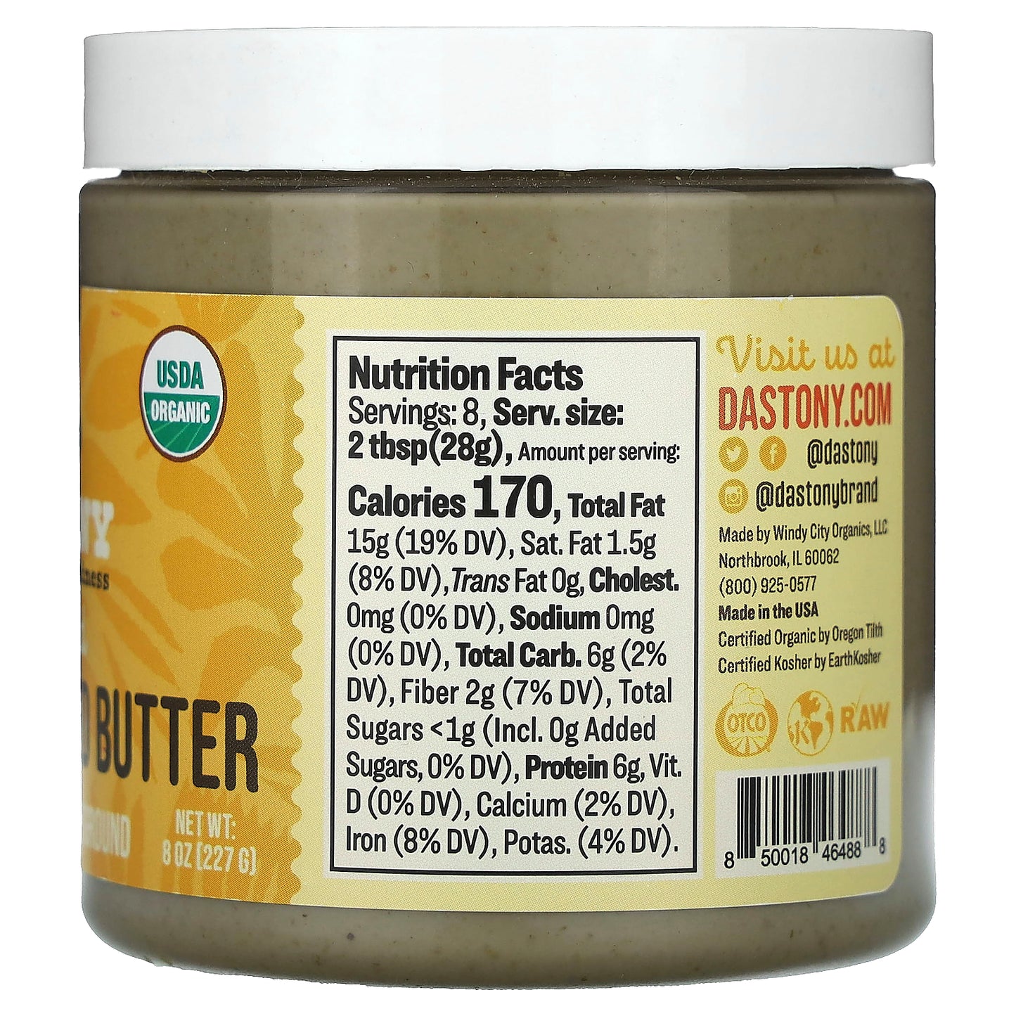 Dastony, Sprouted Sunflower Seed Butter, 8 oz (227 g)